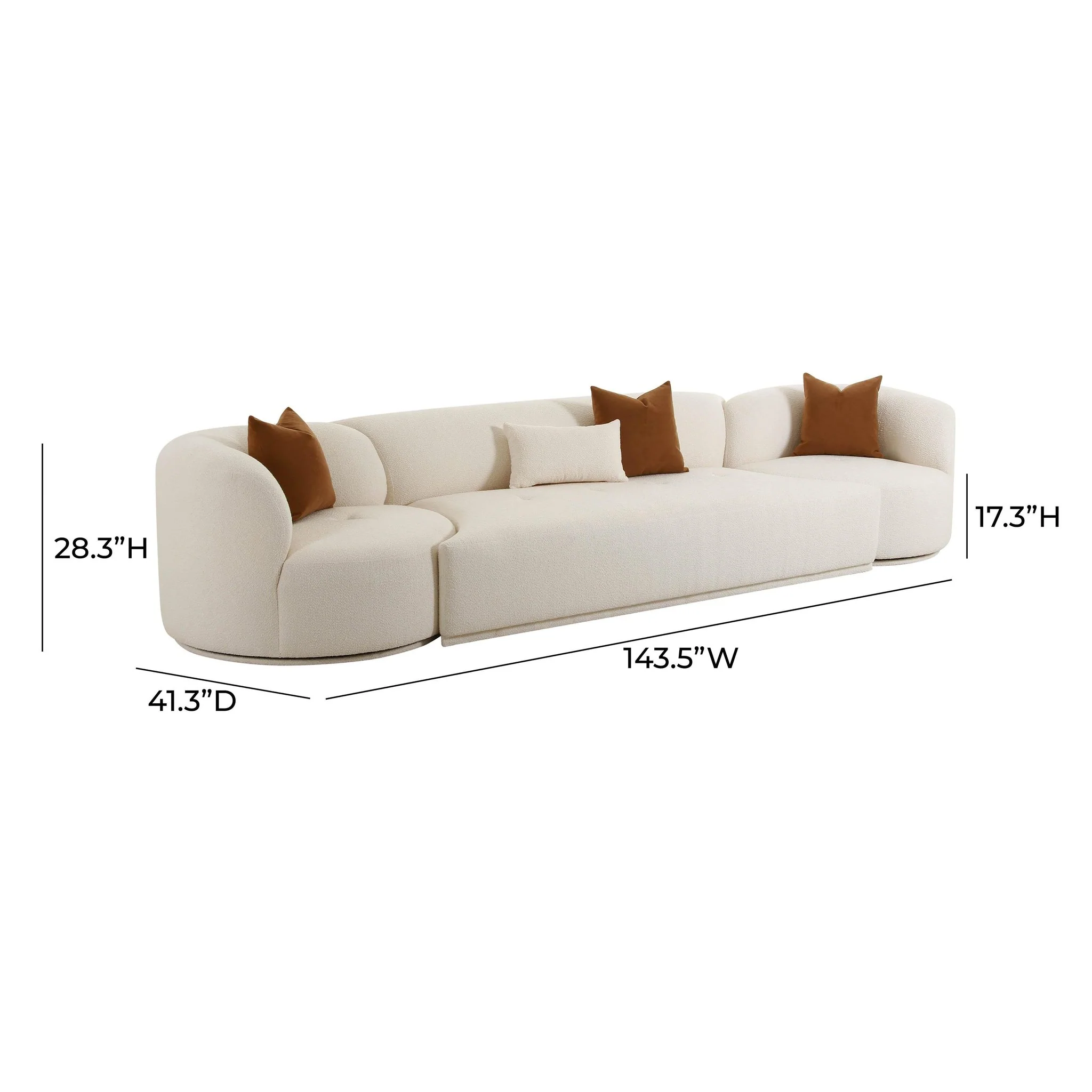 Fickle Cream Boucle 3-Piece Modular Sofa - Image 6