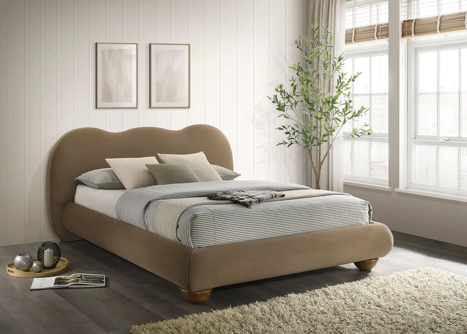 Finamore Queen Bed, Brown Velvet - Image 2
