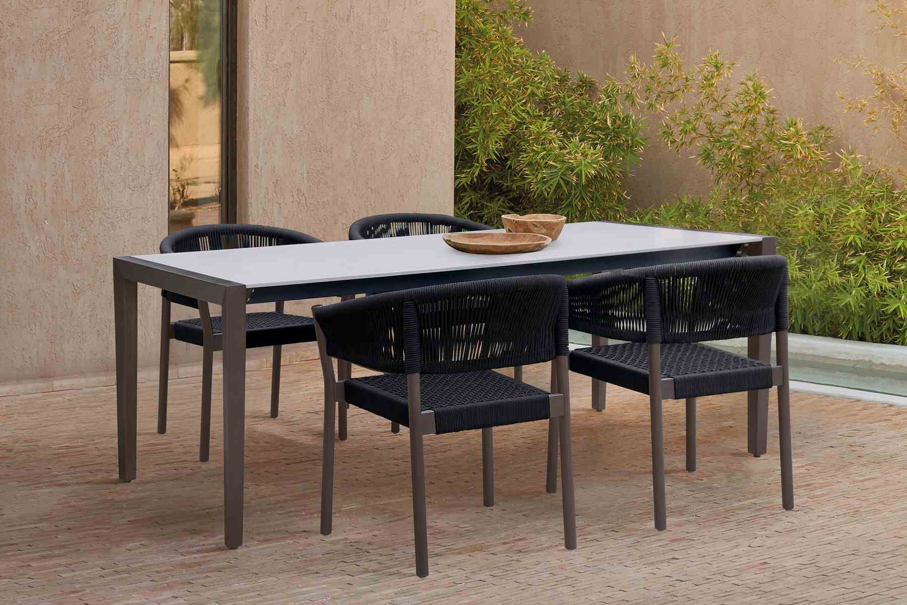 Fineline and Doris Indoor Outdoor 5 Piece Dining Set in Dark Eucalyptus Wood with Superstone and Black Rope - Image 9