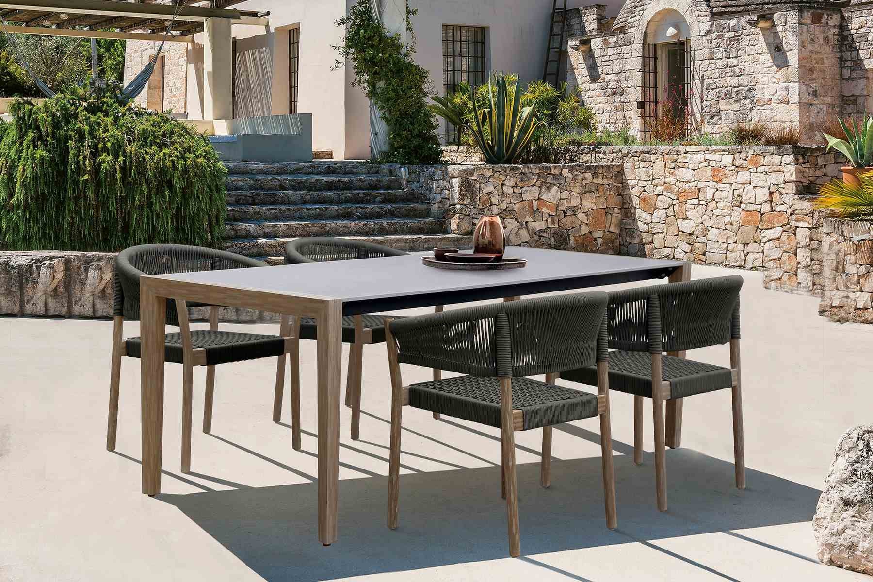 Fineline and Doris Indoor Outdoor 5 Piece Dining Set in Light Eucalyptus Wood with Superstone with Charcoal Rope - Image 9