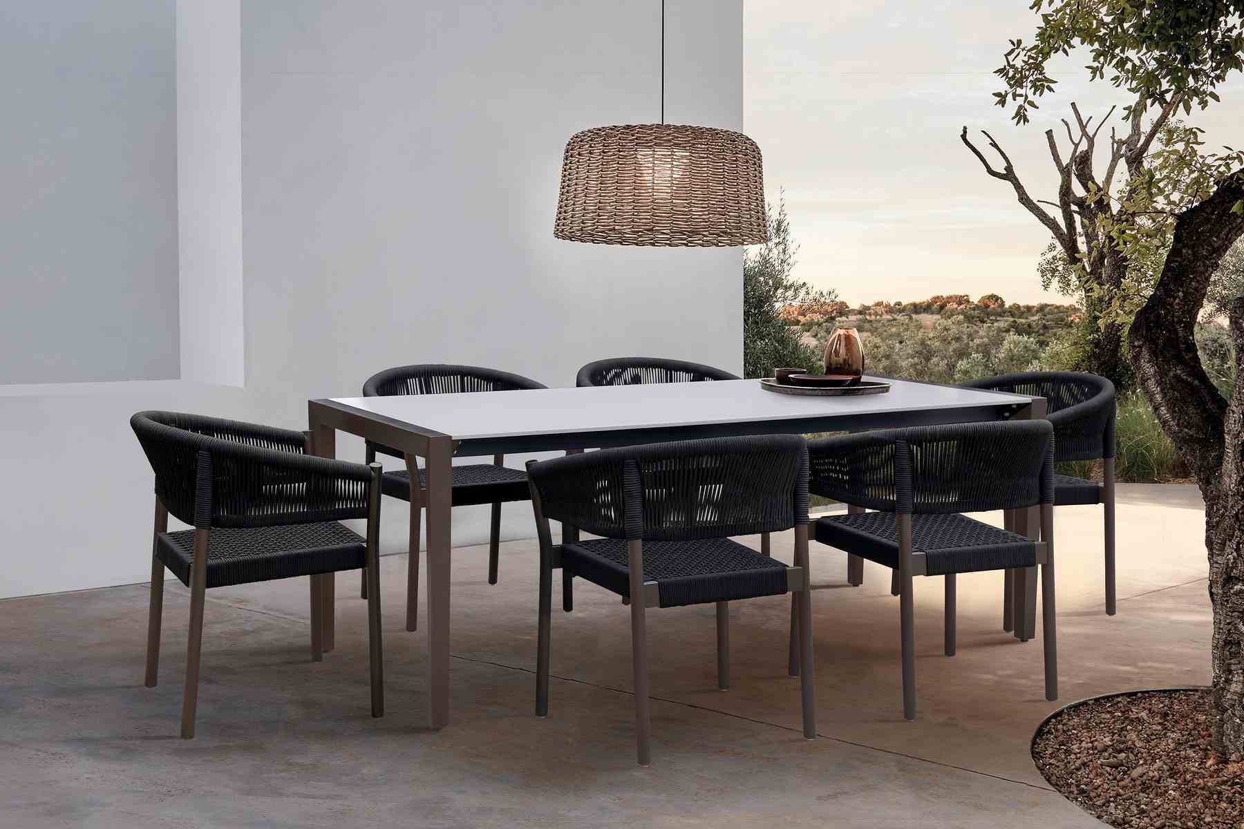 Fineline and Doris Indoor Outdoor 7 Piece Dining Set in Dark Eucalyptus Wood with Superstone and Black Rope - Image 9