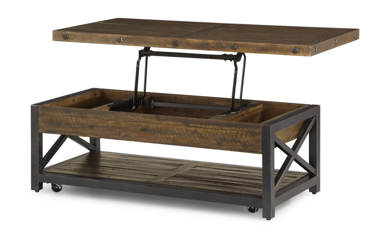 Flexsteel Carpenter Rectangular Lift-Top Cocktail Table with Casters in Rustic Brown - Image 4