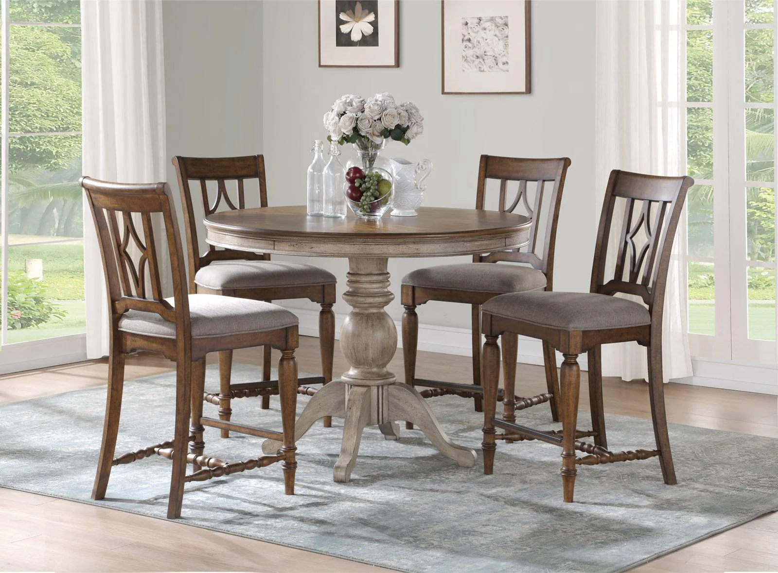 Flexsteel Wynwood Plymouth Pedestal Counter Height Dining Table in Two-Toned - Image 4