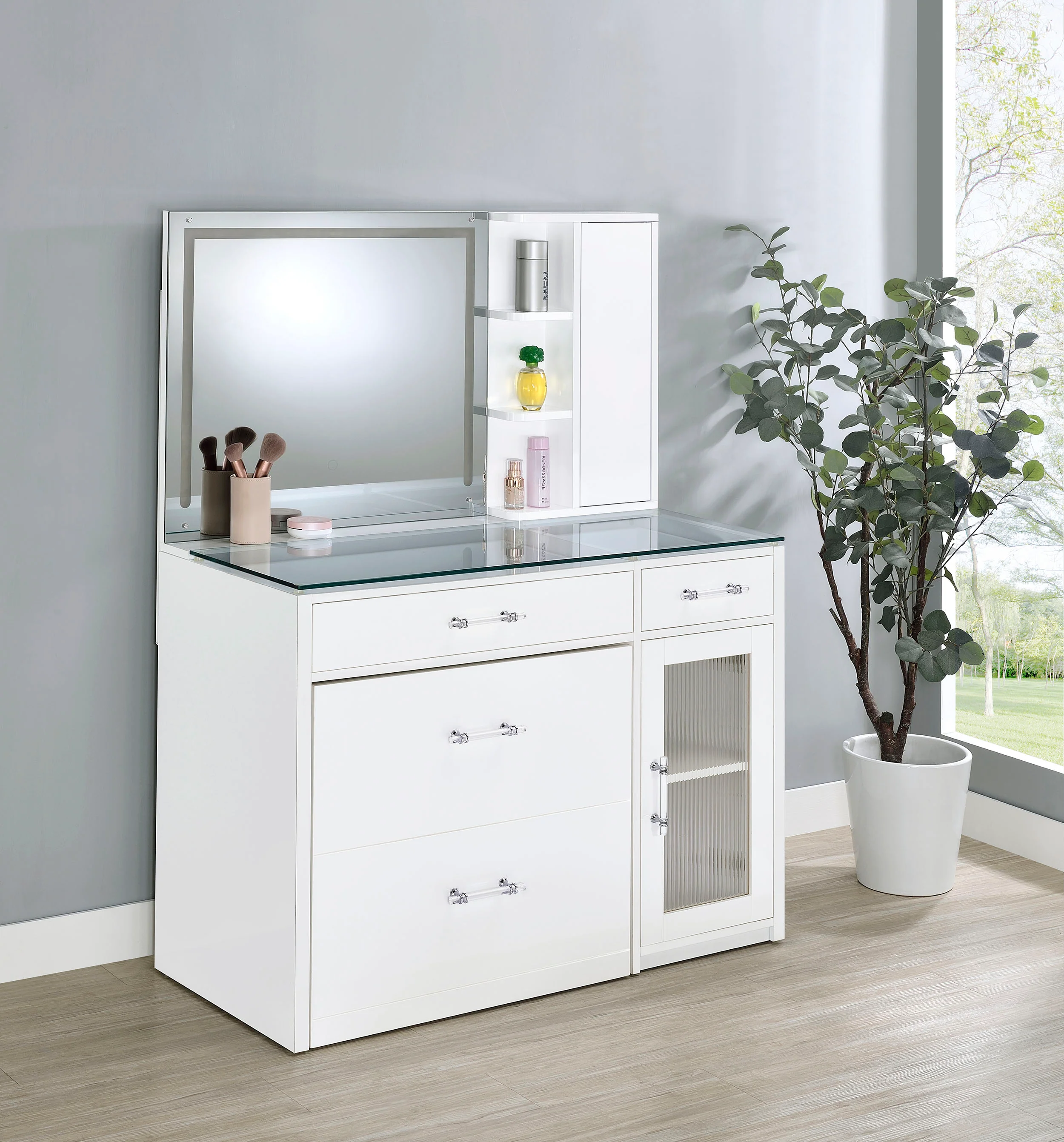 Flora Makeup Vanity Table with LED Mirror and Stool - Image 2