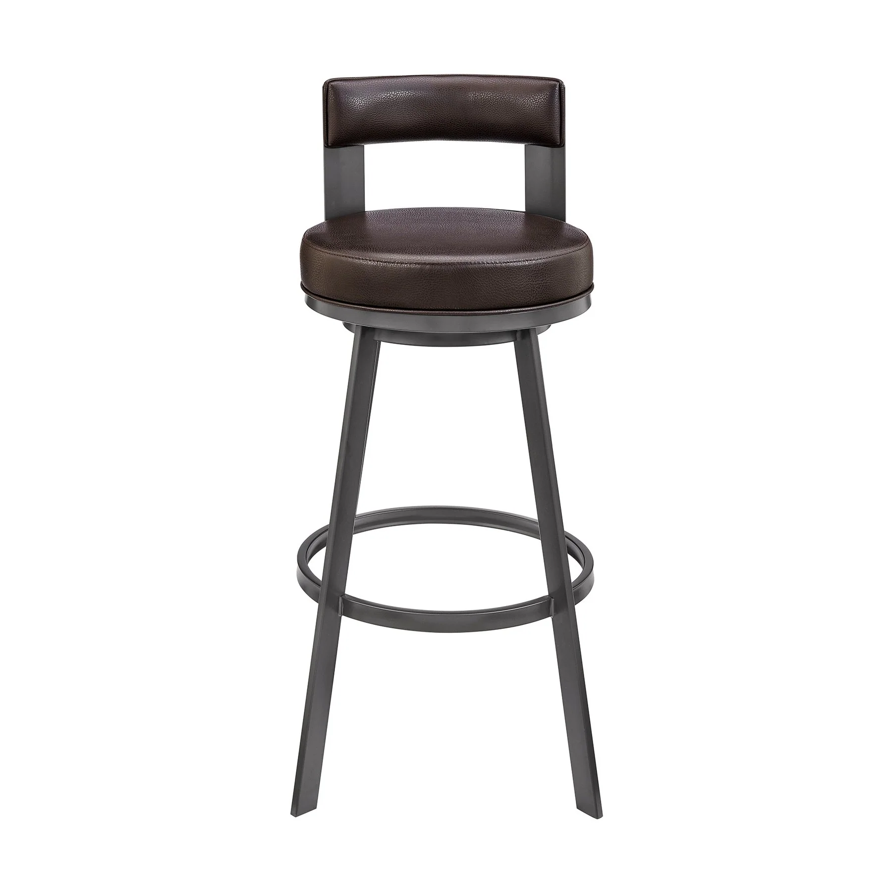 Flynn 26" Swivel Counter Stool in Brown Metal with Brown Faux Leather - Image 2