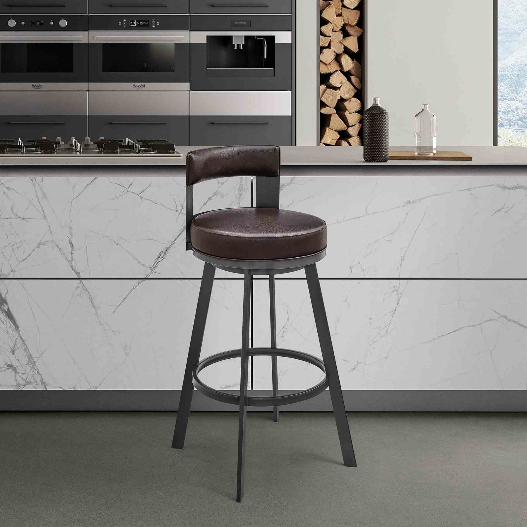 Flynn 26" Swivel Counter Stool in Brown Metal with Brown Faux Leather - Image 9