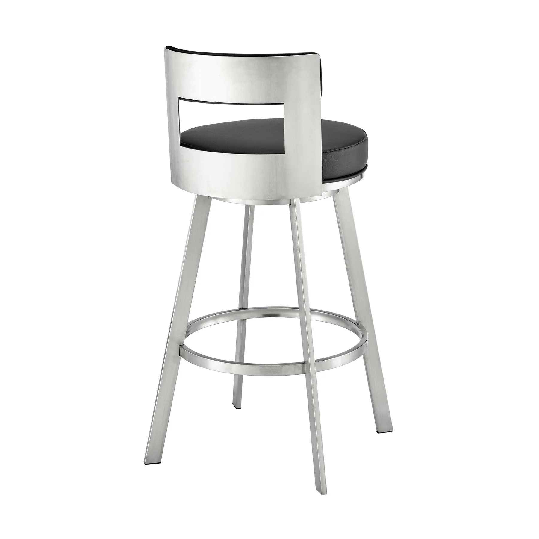 Flynn 26" Swivel Counter Stool in Brushed Stainless Steel with Black Faux Leather - Image 4
