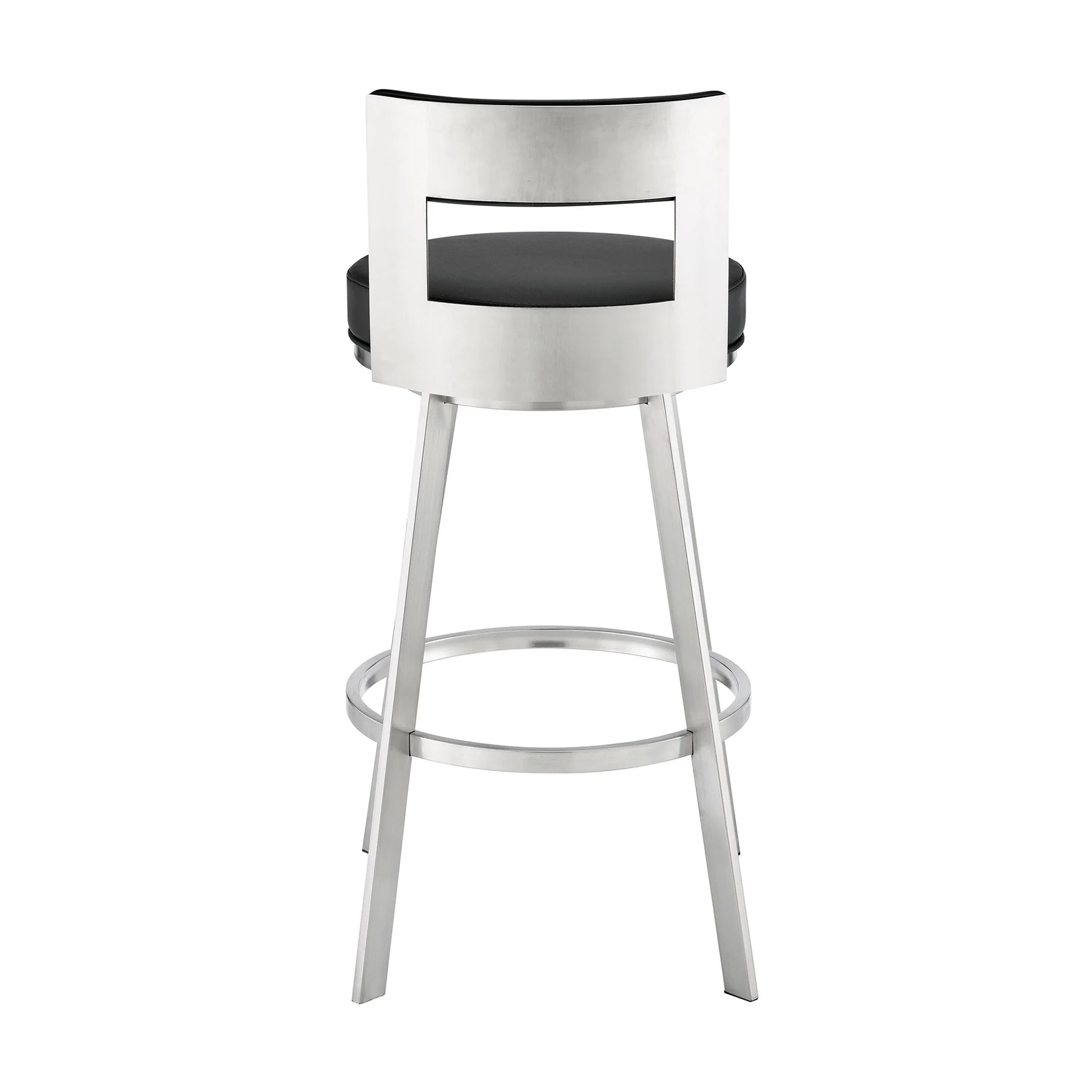 Flynn 26" Swivel Counter Stool in Brushed Stainless Steel with Black Faux Leather - Image 5