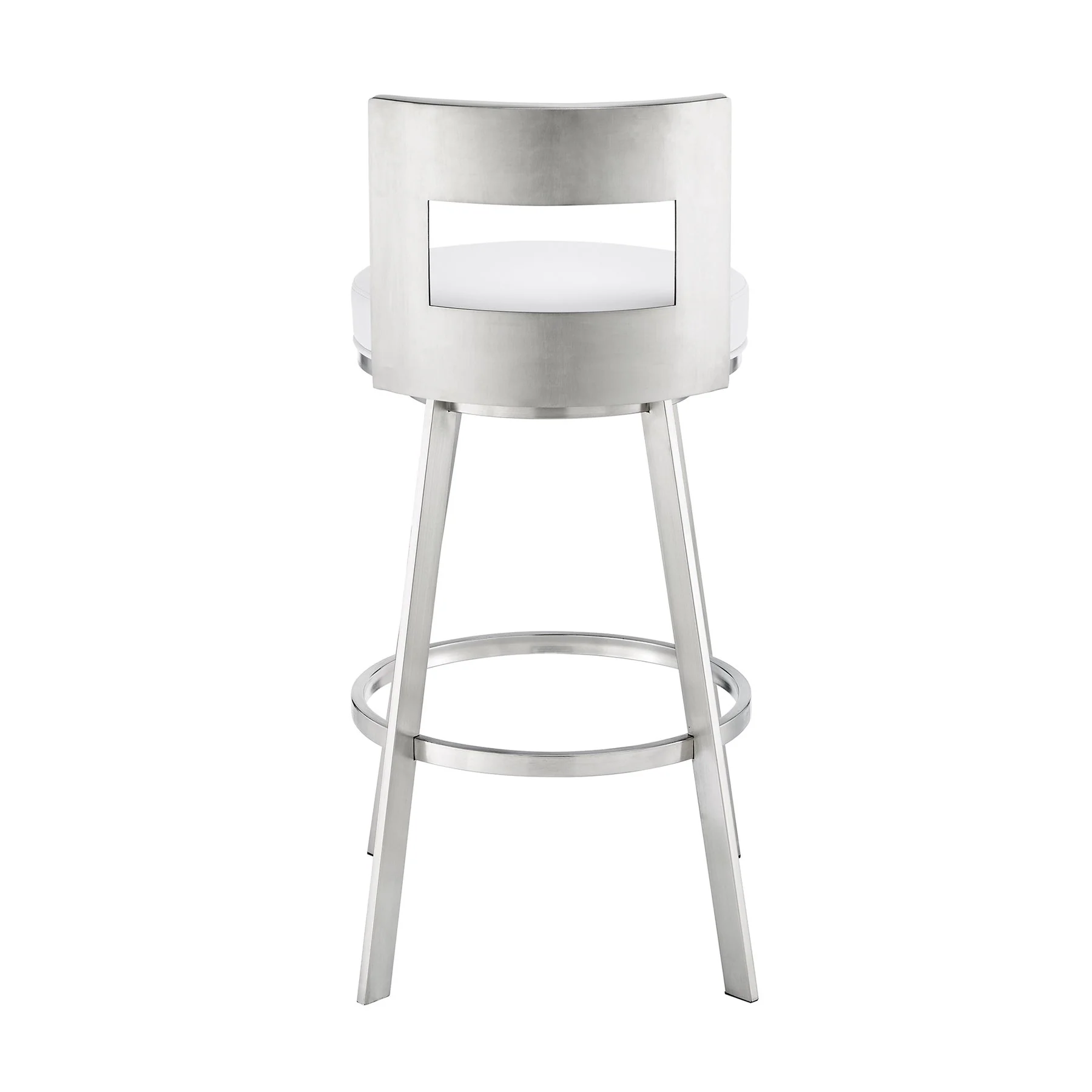 Flynn 26" Swivel Counter Stool in Brushed Stainless Steel with White Faux Leather - Image 5