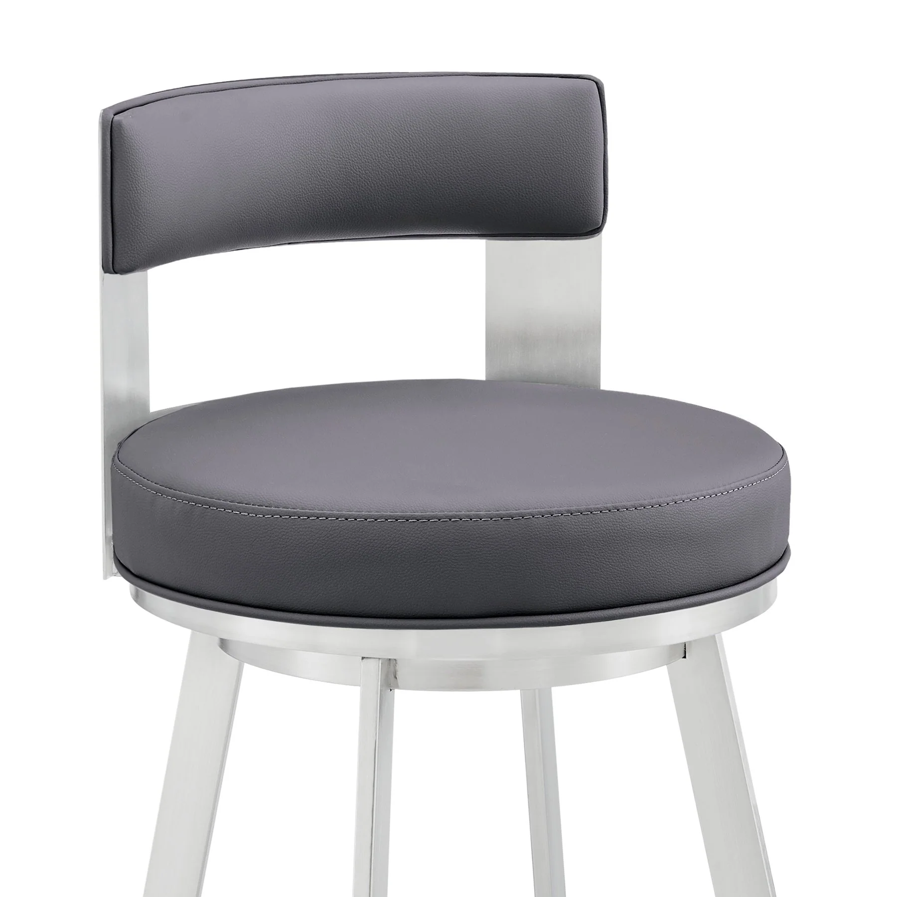 Flynn 26" Swivel Counter Stool in Silver Metal with Gray Faux Leather - Image 6