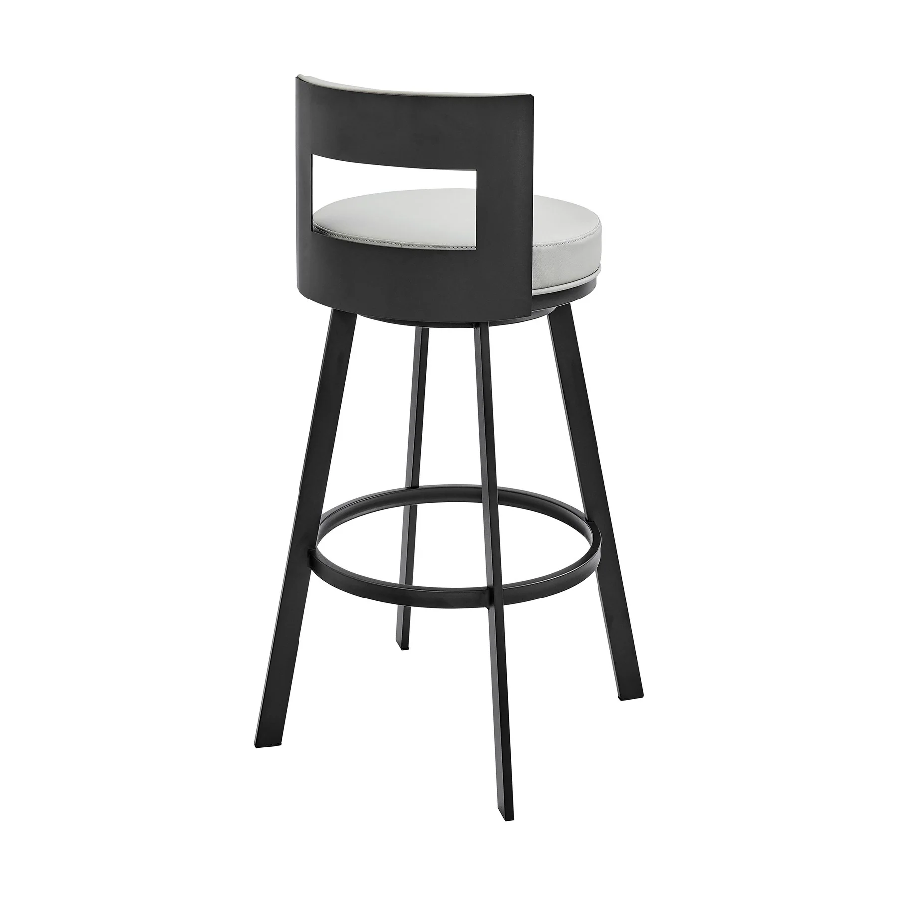 Flynn 30" Swivel Bar Stool in Black Metal with Light Gray Faux Leather - Image 4