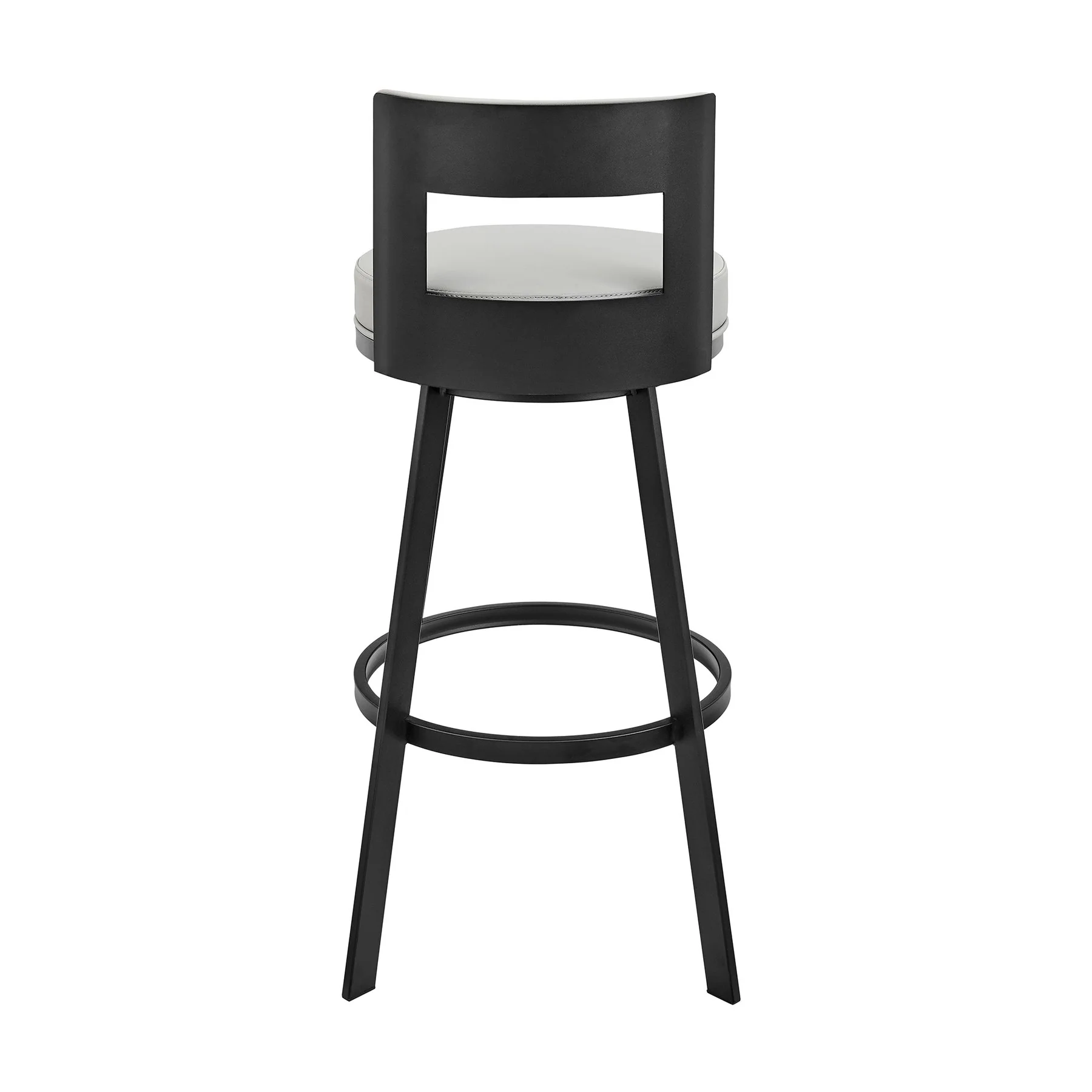 Flynn 30" Swivel Bar Stool in Black Metal with Light Gray Faux Leather - Image 5