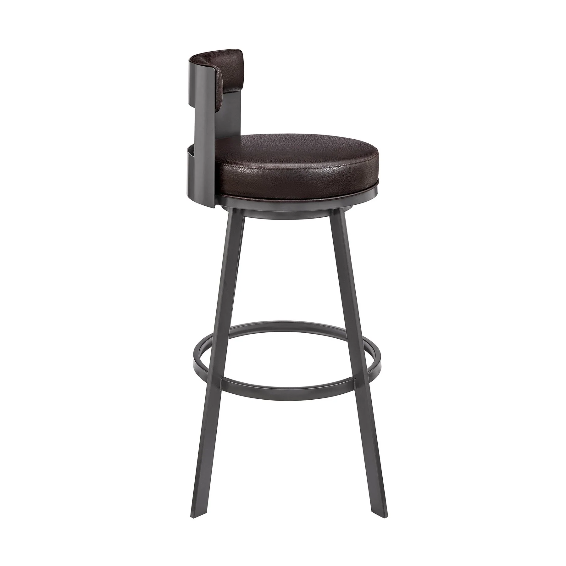 Flynn 30" Swivel Bar Stool in Brown Metal with Brown Faux Leather - Image 3