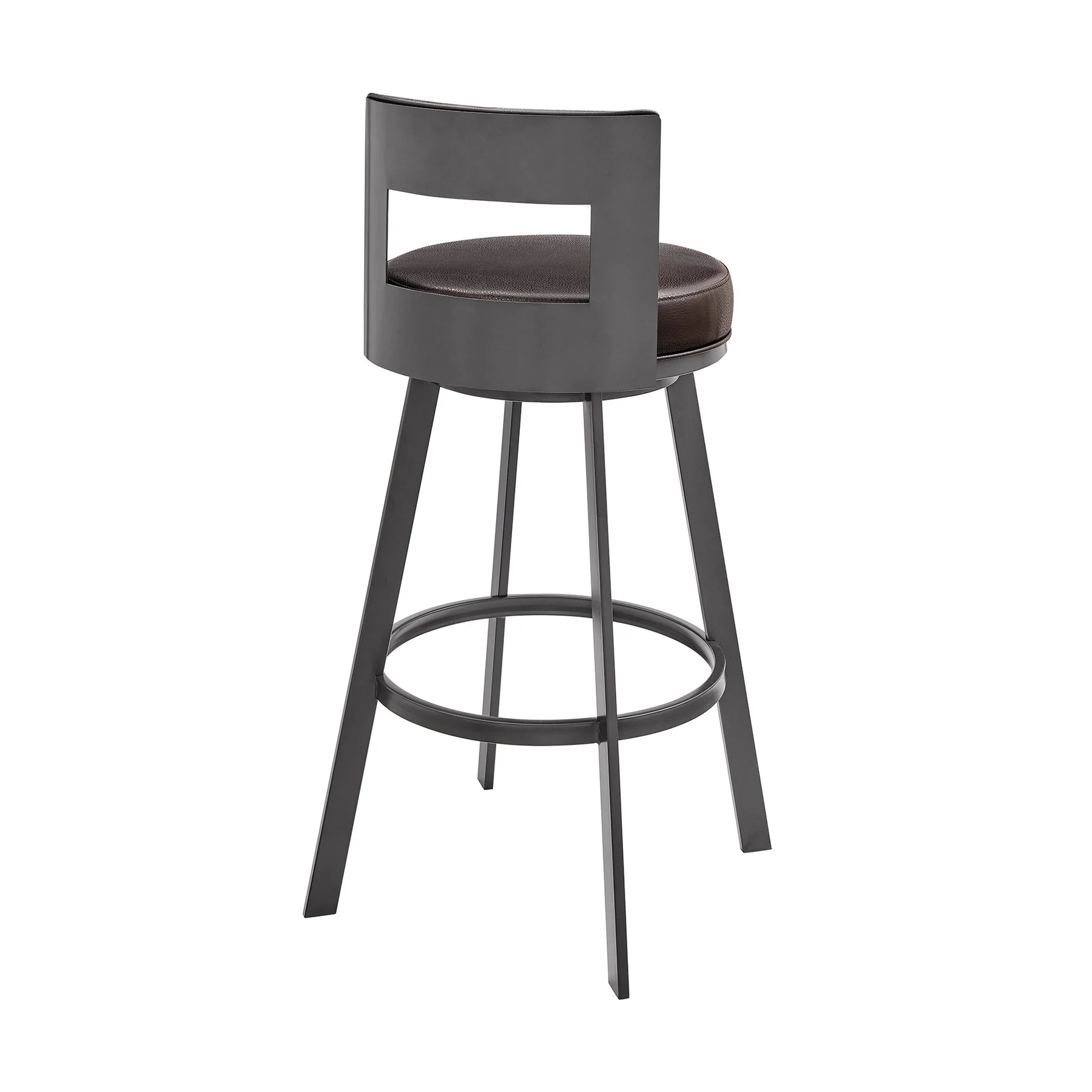 Flynn 30" Swivel Bar Stool in Brown Metal with Brown Faux Leather - Image 4