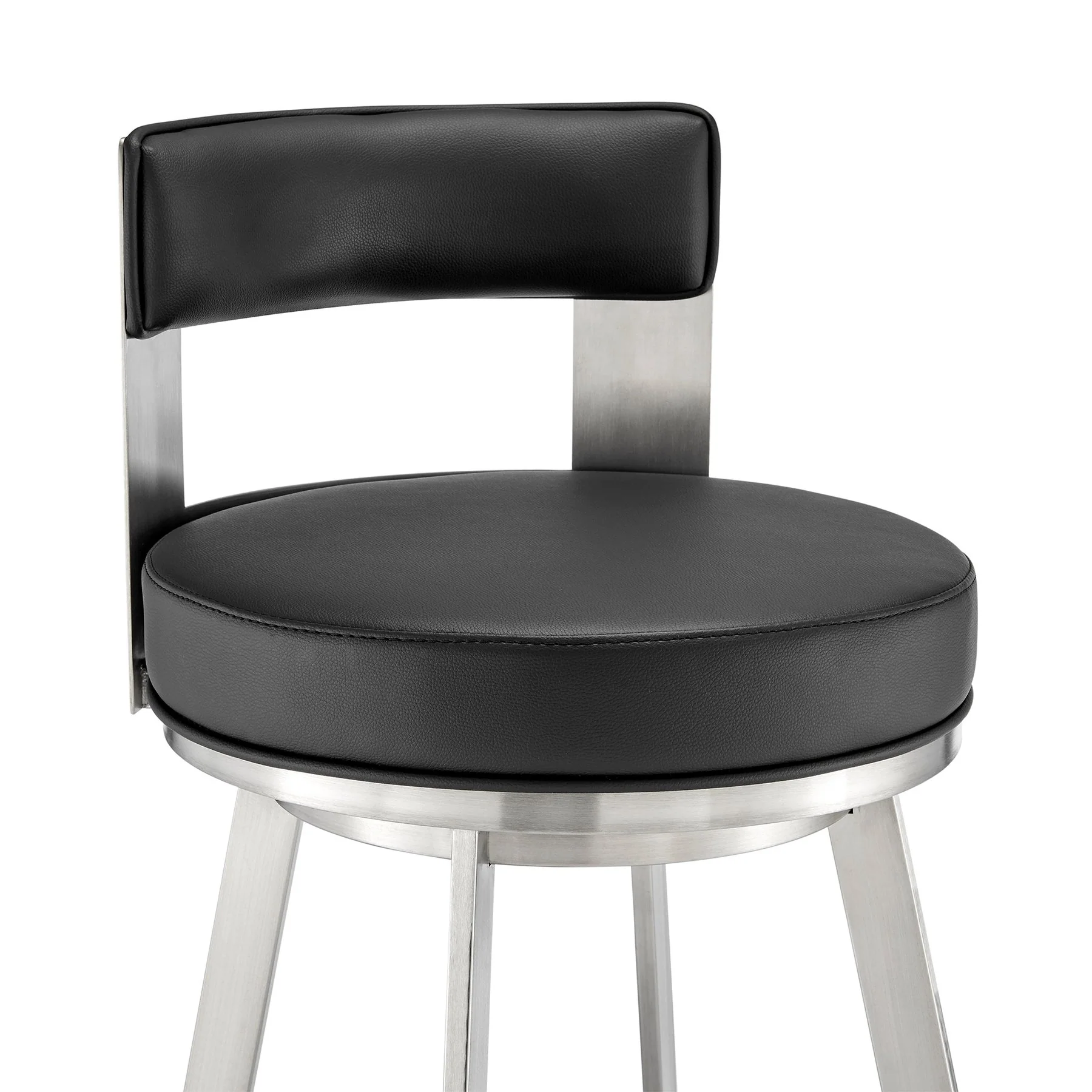 Flynn 30" Swivel Bar Stool in Brushed Stainless Steel with Black Faux Leather - Image 6