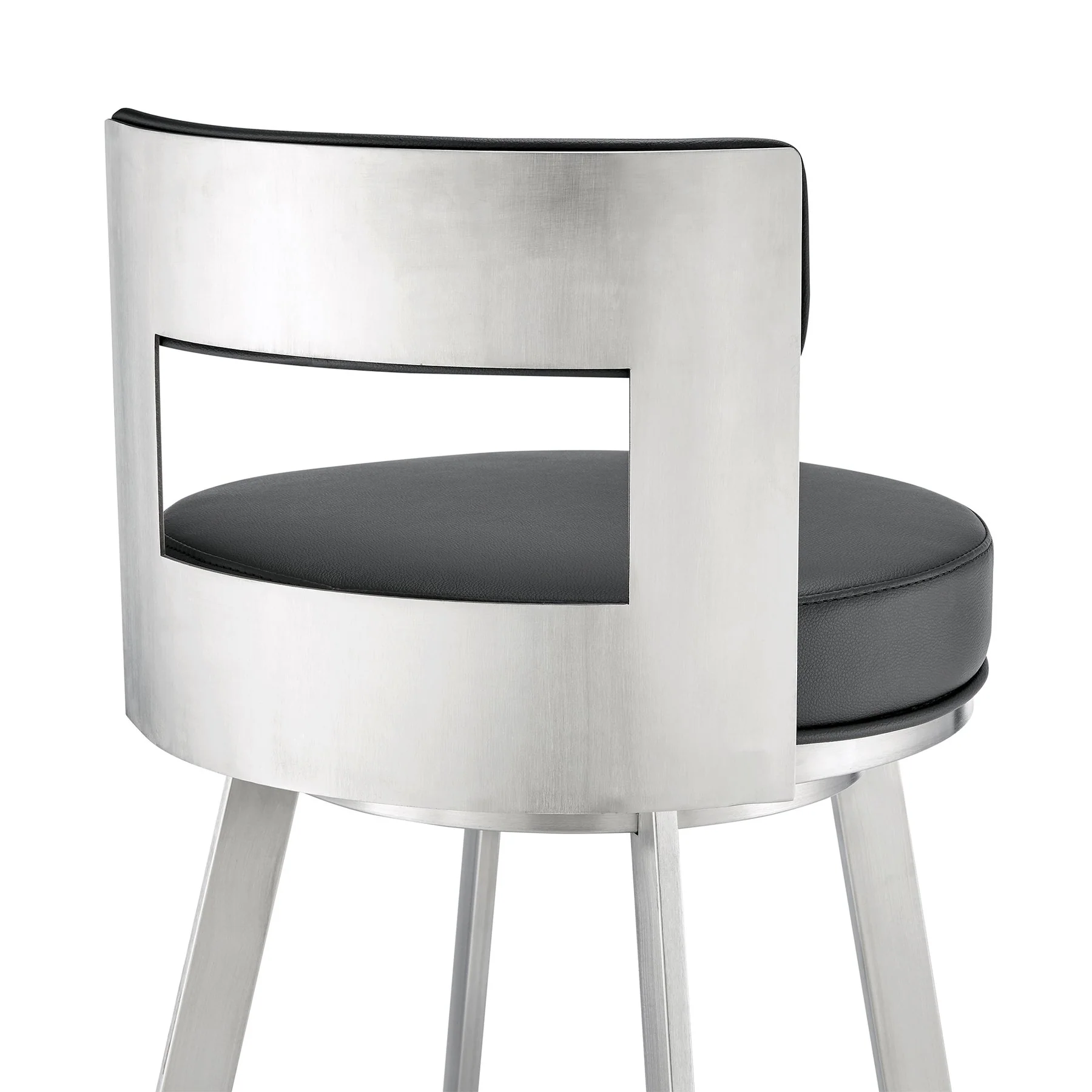 Flynn 30" Swivel Bar Stool in Brushed Stainless Steel with Black Faux Leather - Image 7