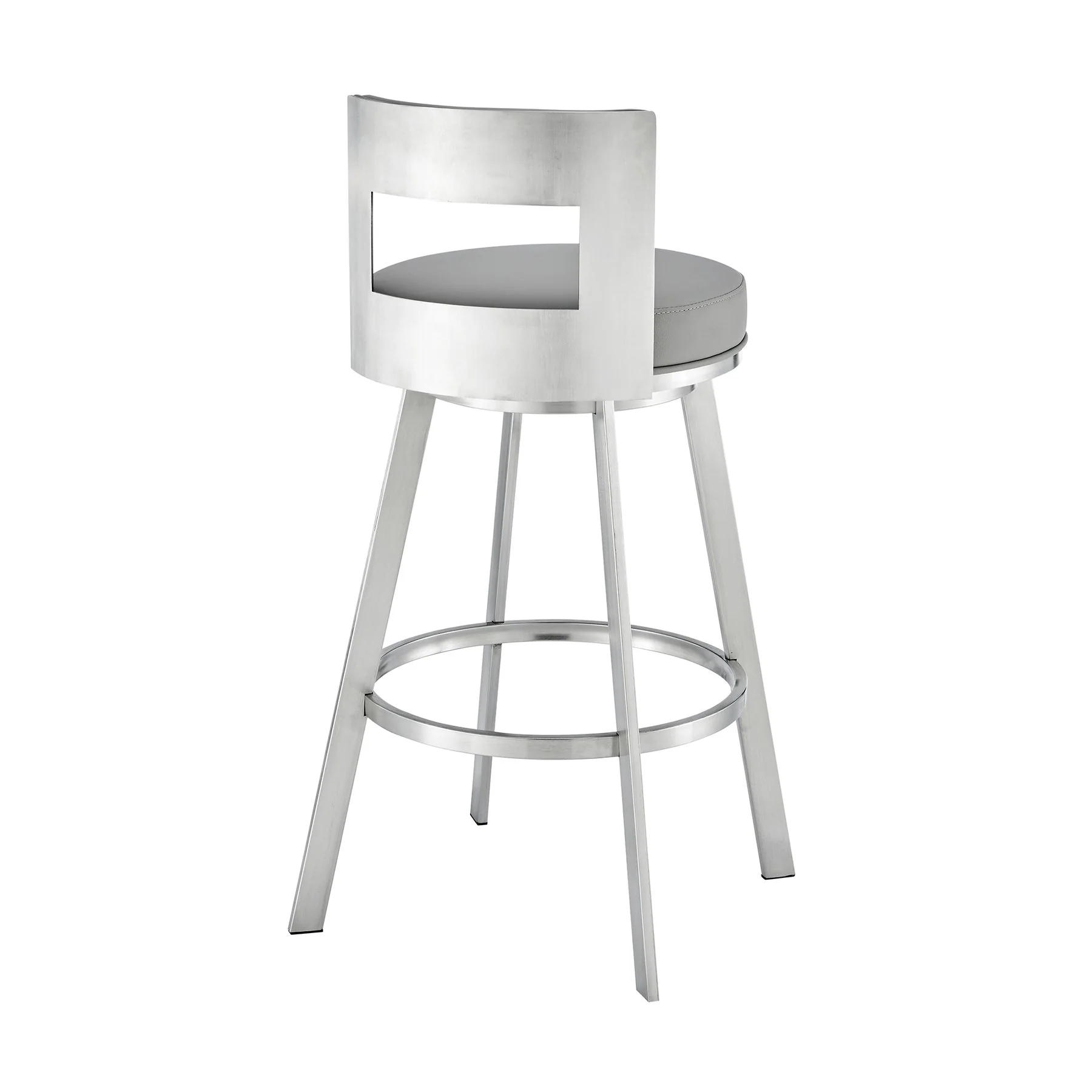 Flynn 30" Swivel Bar Stool in Brushed Stainless Steel with Light Gray Faux Leather - Image 4