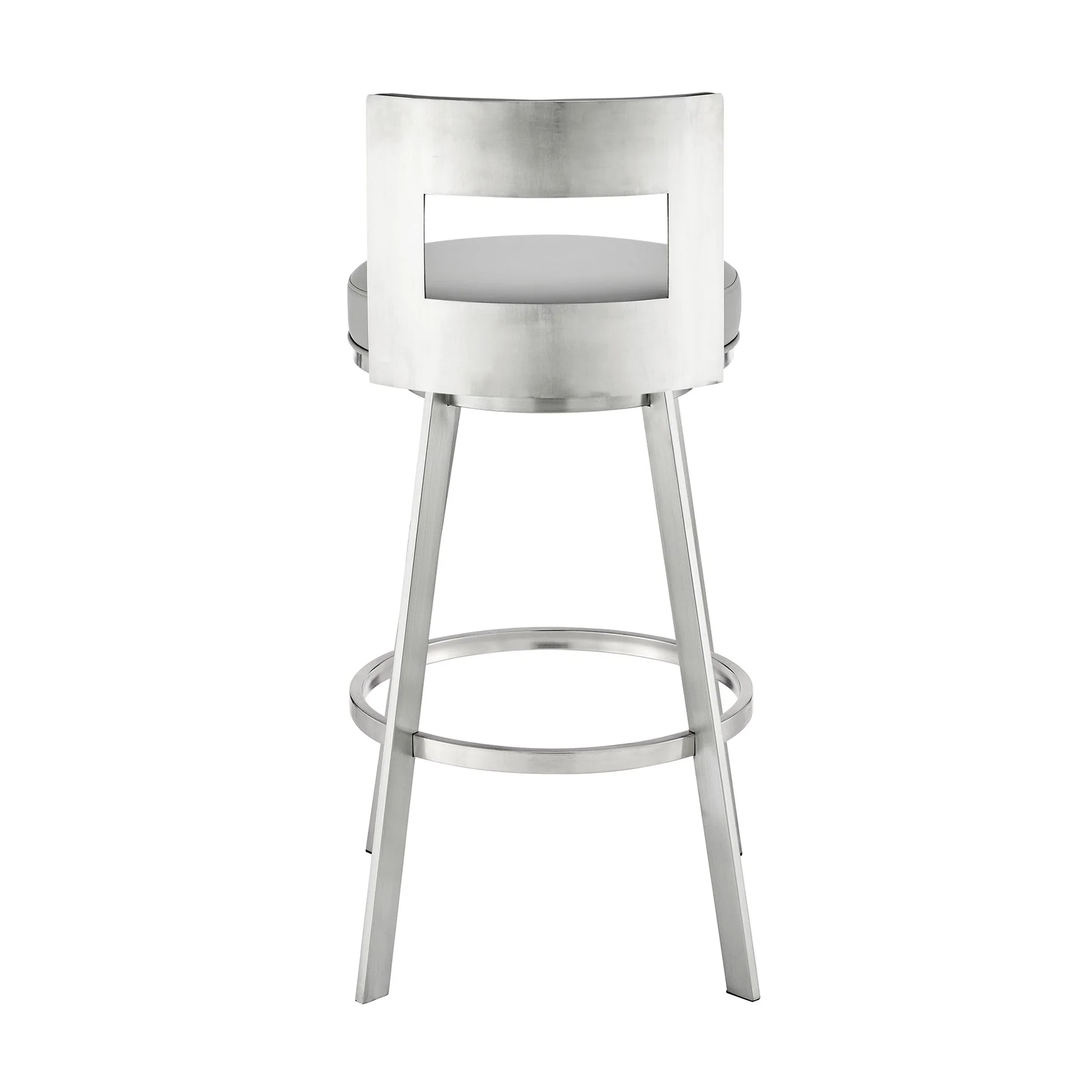 Flynn 30" Swivel Bar Stool in Brushed Stainless Steel with Light Gray Faux Leather - Image 5