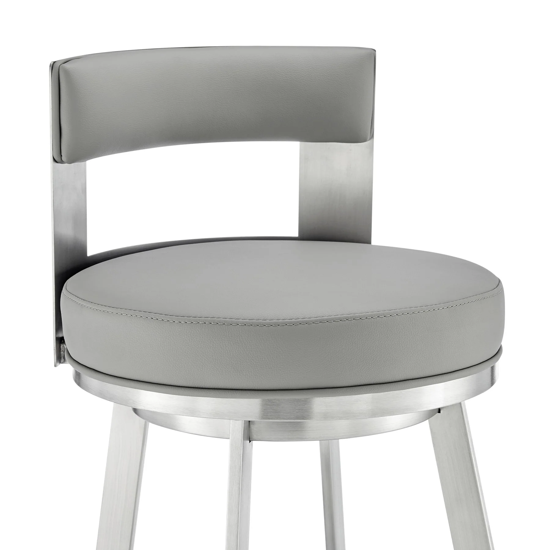 Flynn 30" Swivel Bar Stool in Brushed Stainless Steel with Light Gray Faux Leather - Image 6