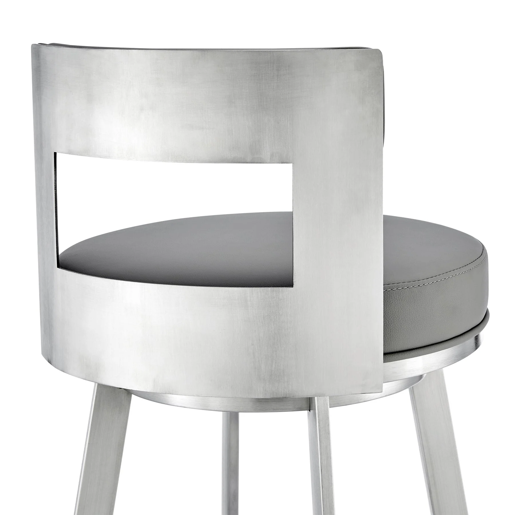Flynn 30" Swivel Bar Stool in Brushed Stainless Steel with Light Gray Faux Leather - Image 7