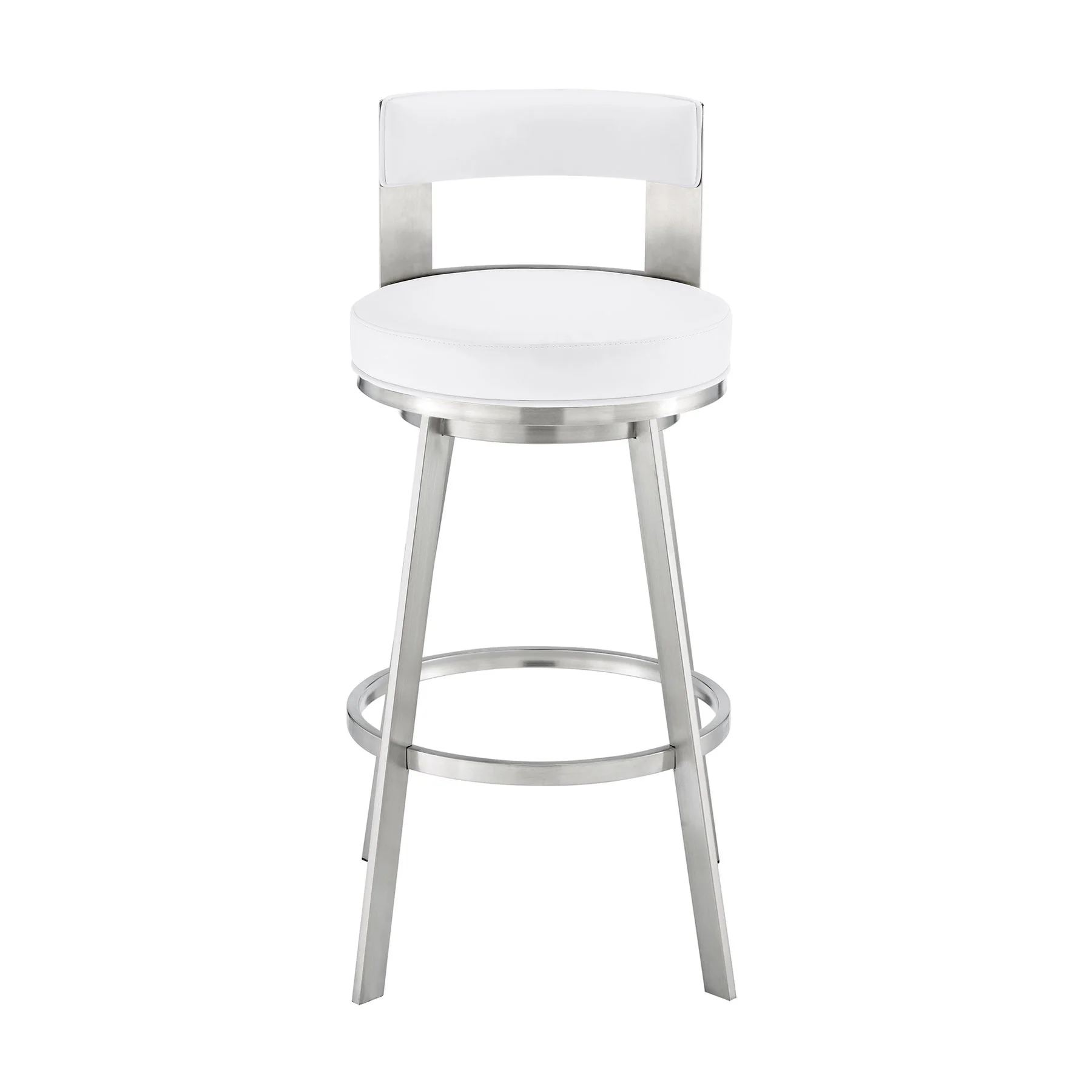 Flynn 30" Swivel Bar Stool in Brushed Stainless Steel with White Faux Leather - Image 2