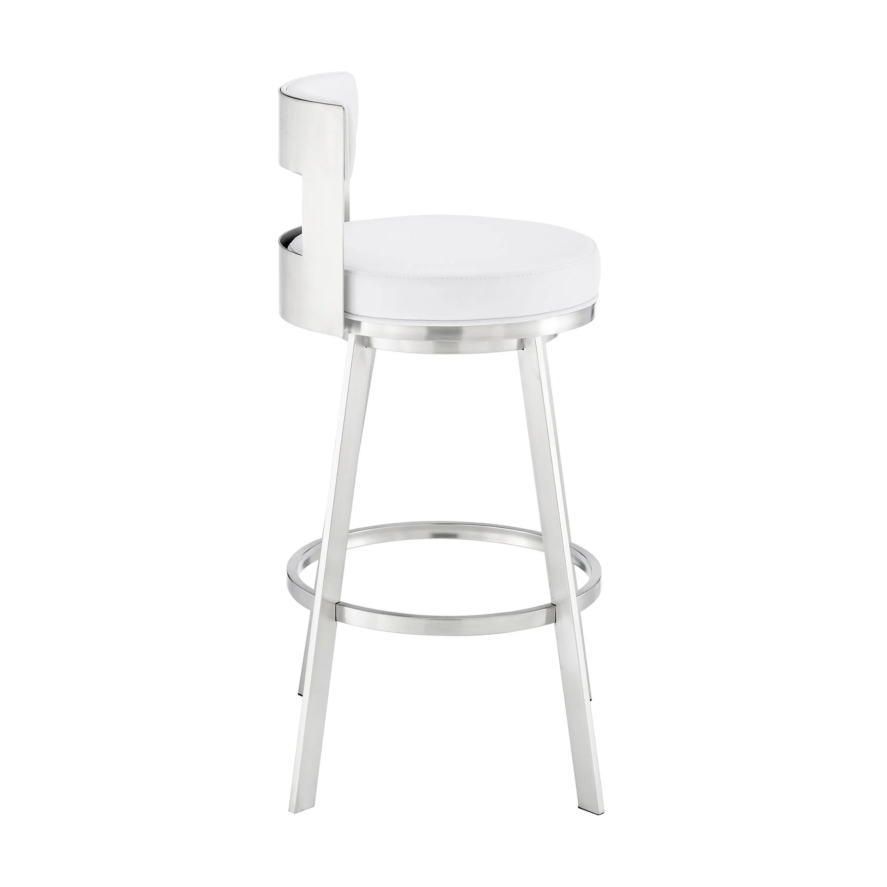 Flynn 30" Swivel Bar Stool in Brushed Stainless Steel with White Faux Leather - Image 3