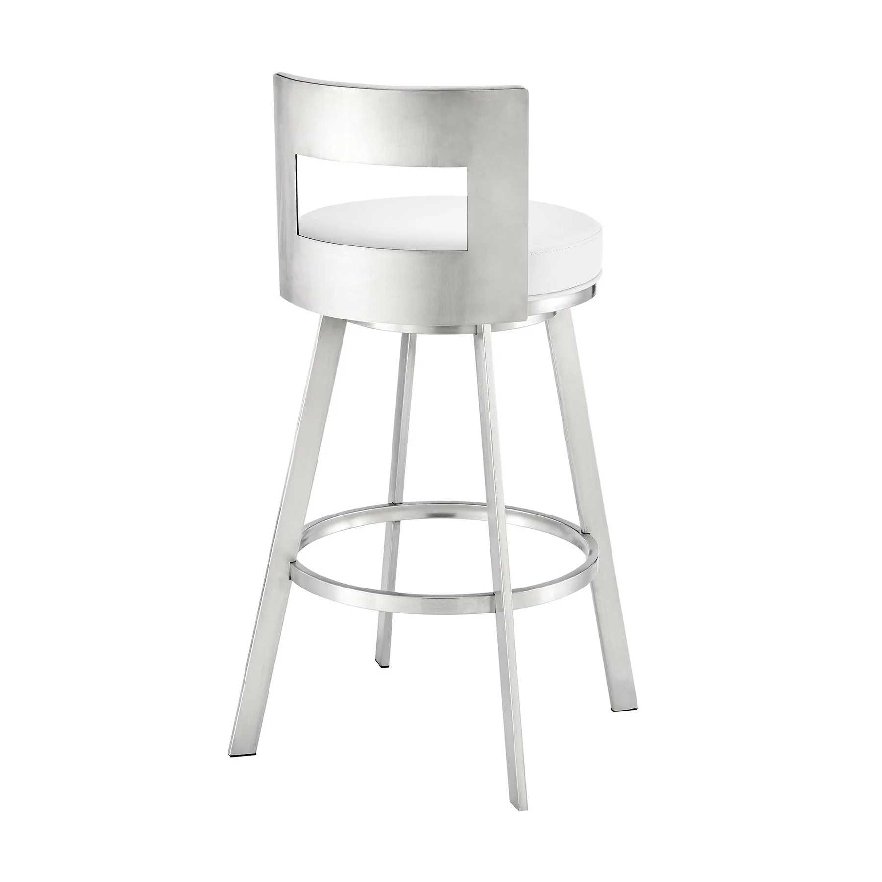 Flynn 30" Swivel Bar Stool in Brushed Stainless Steel with White Faux Leather - Image 4