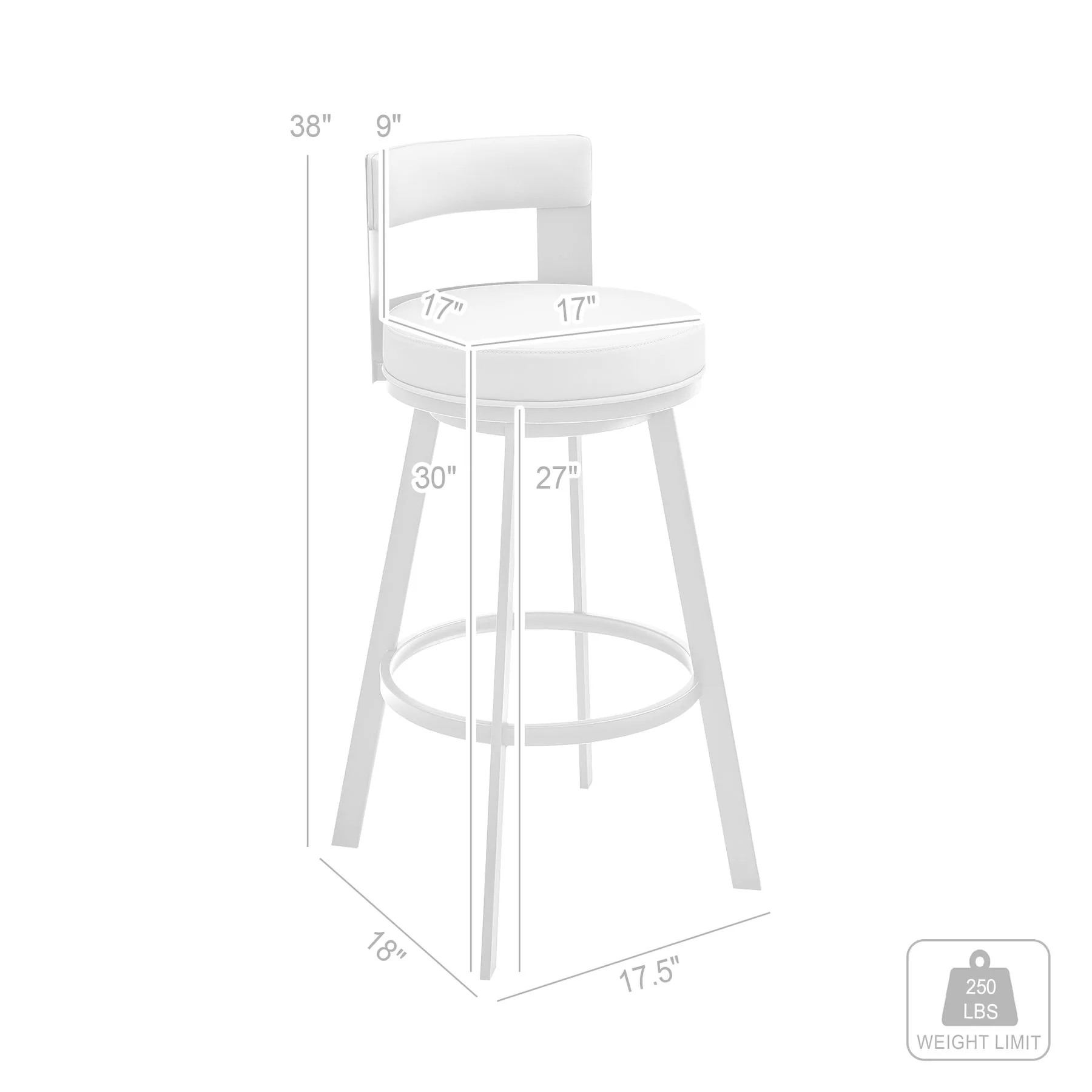 Flynn 30" Swivel Bar Stool in Brushed Stainless Steel with White Faux Leather - Image 8