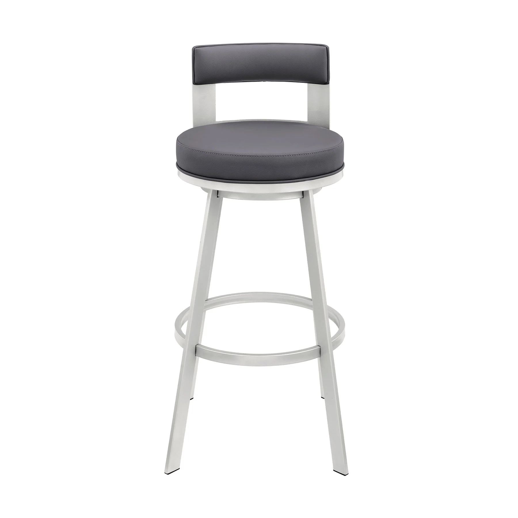 Flynn 30" Swivel Bar Stool in Silver Metal with Gray Faux Leather - Image 2