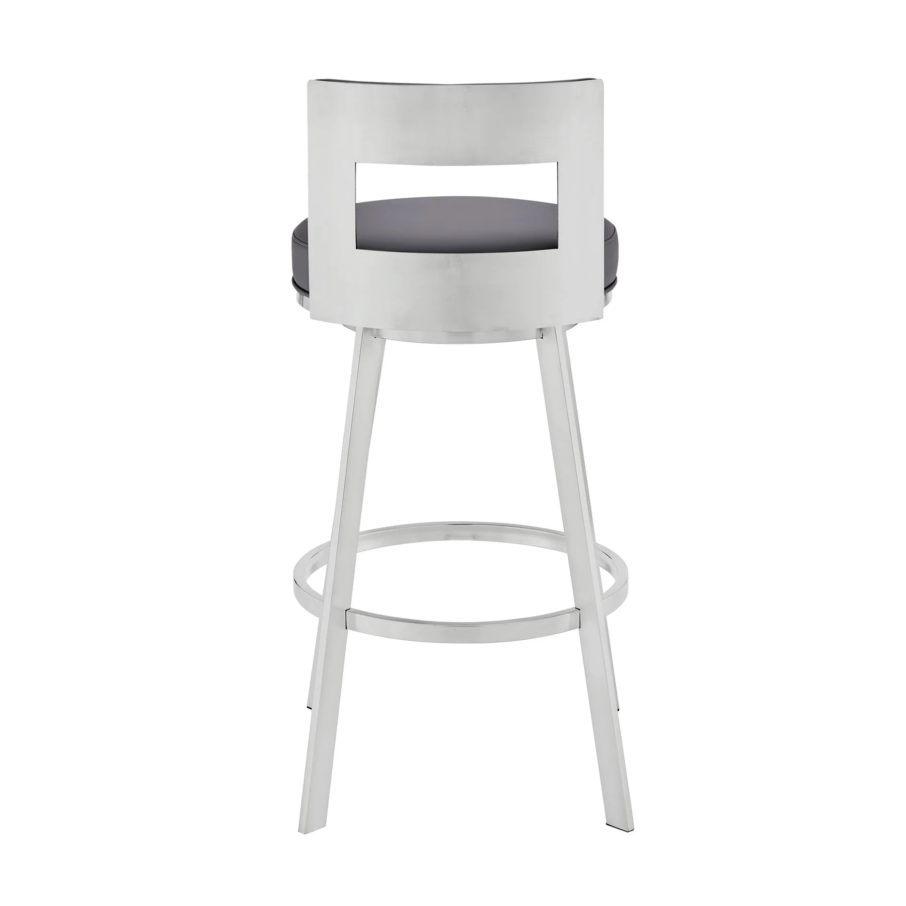 Flynn 30" Swivel Bar Stool in Silver Metal with Gray Faux Leather - Image 5