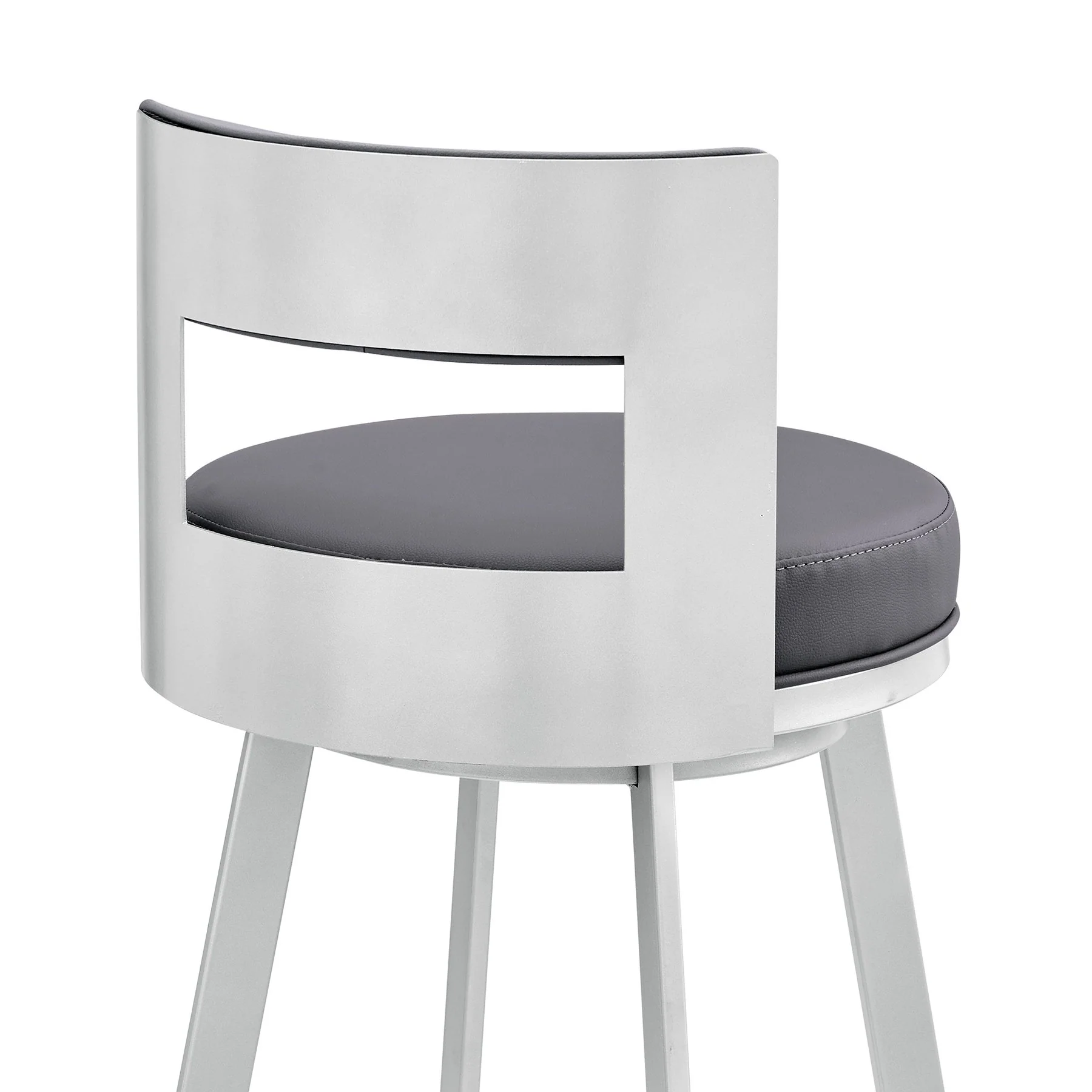Flynn 30" Swivel Bar Stool in Silver Metal with Gray Faux Leather - Image 7