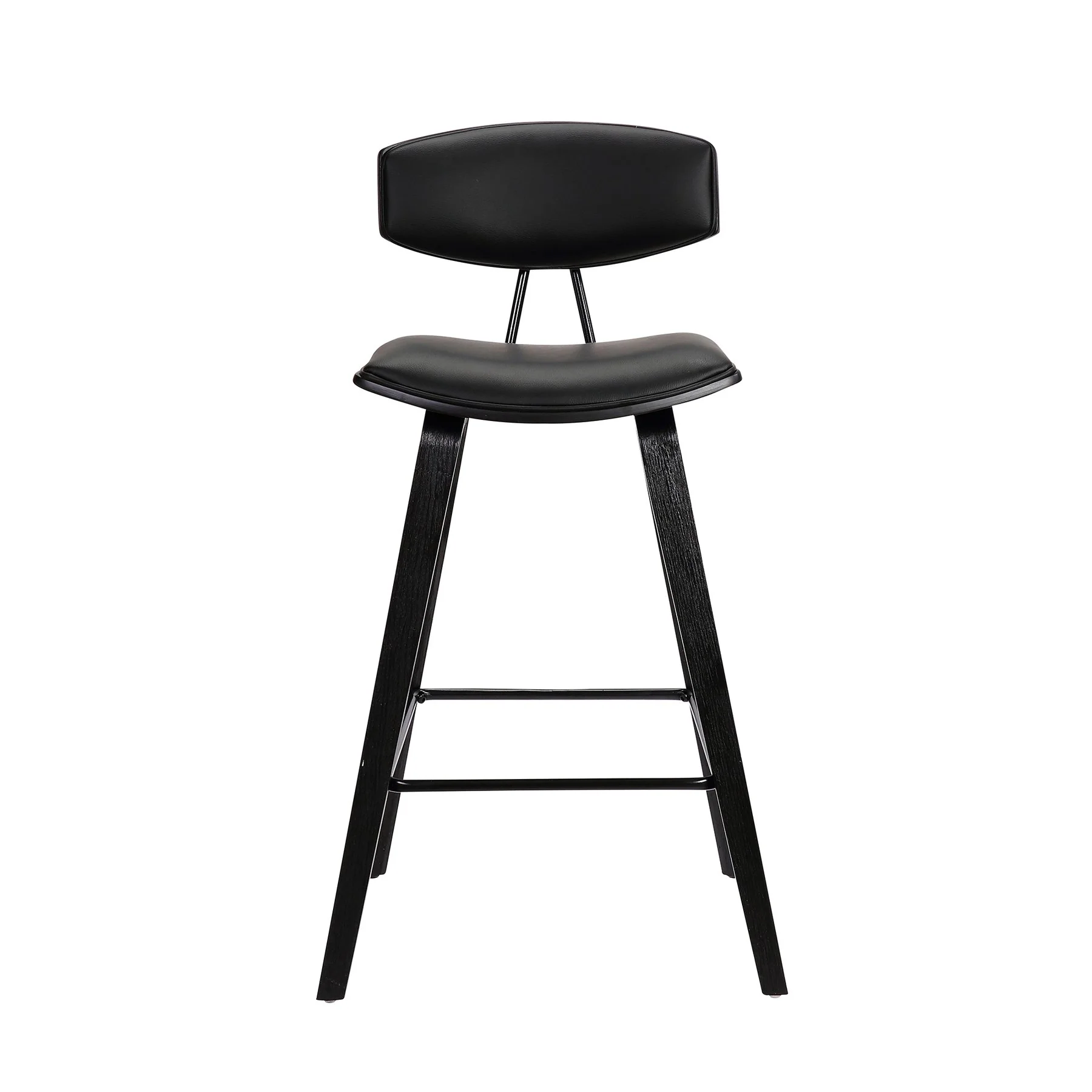 Fox 25.5" Counter Height Black Faux Leather and Black Wood Mid-Century Modern Bar Stool - Image 2
