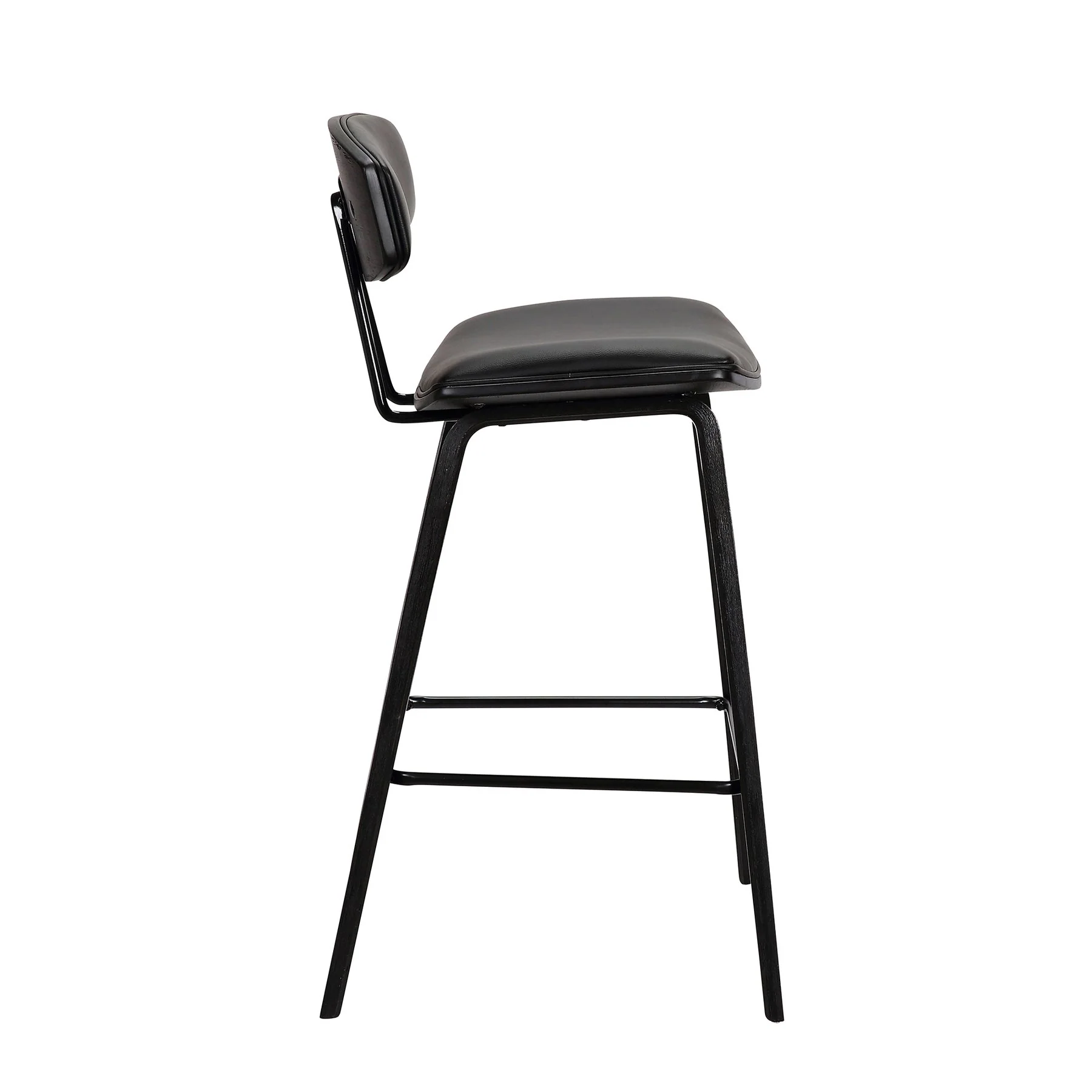 Fox 25.5" Counter Height Black Faux Leather and Black Wood Mid-Century Modern Bar Stool - Image 3