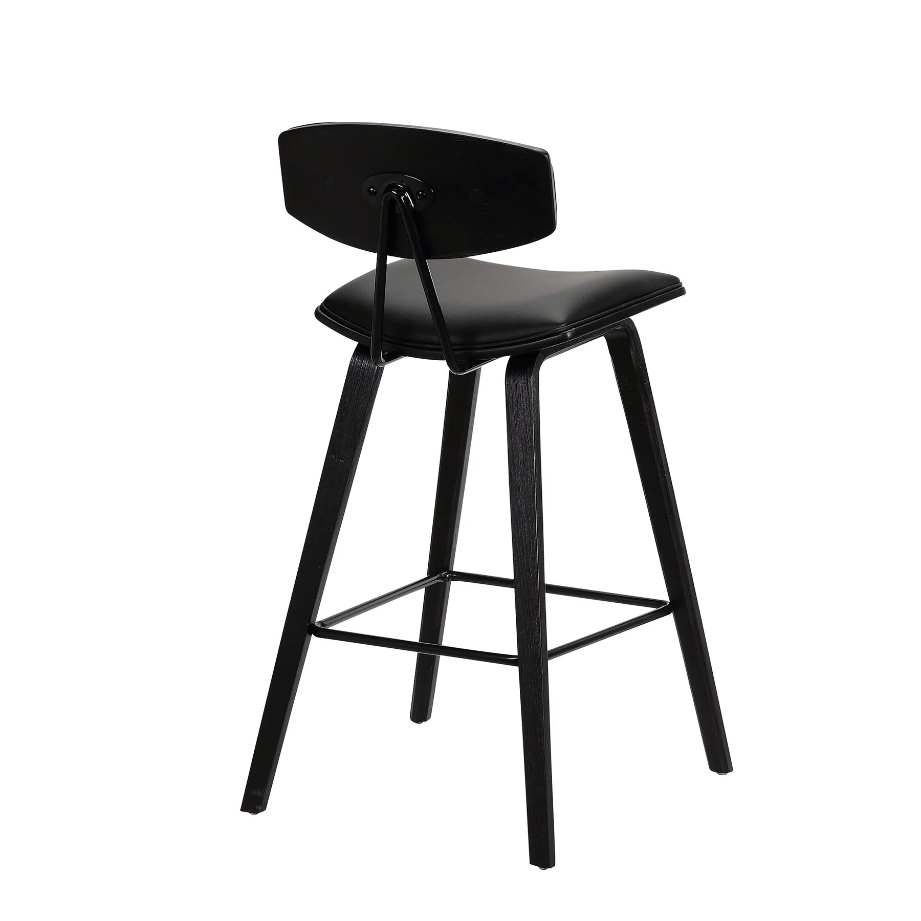 Fox 25.5" Counter Height Black Faux Leather and Black Wood Mid-Century Modern Bar Stool - Image 4