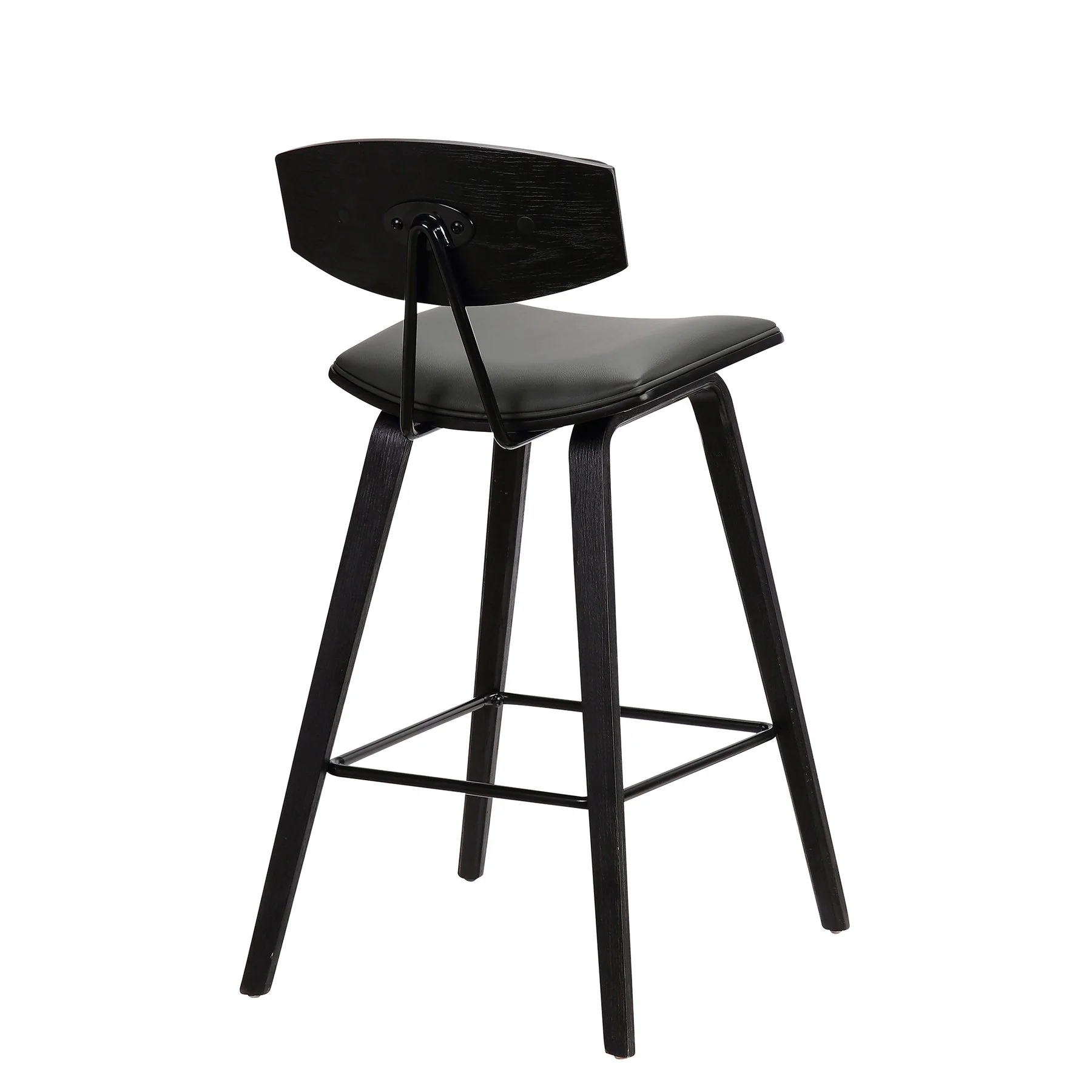 Fox 25.5" Counter Height Gray Faux Leather and Black Wood Mid-Century Modern Bar Stool - Image 4