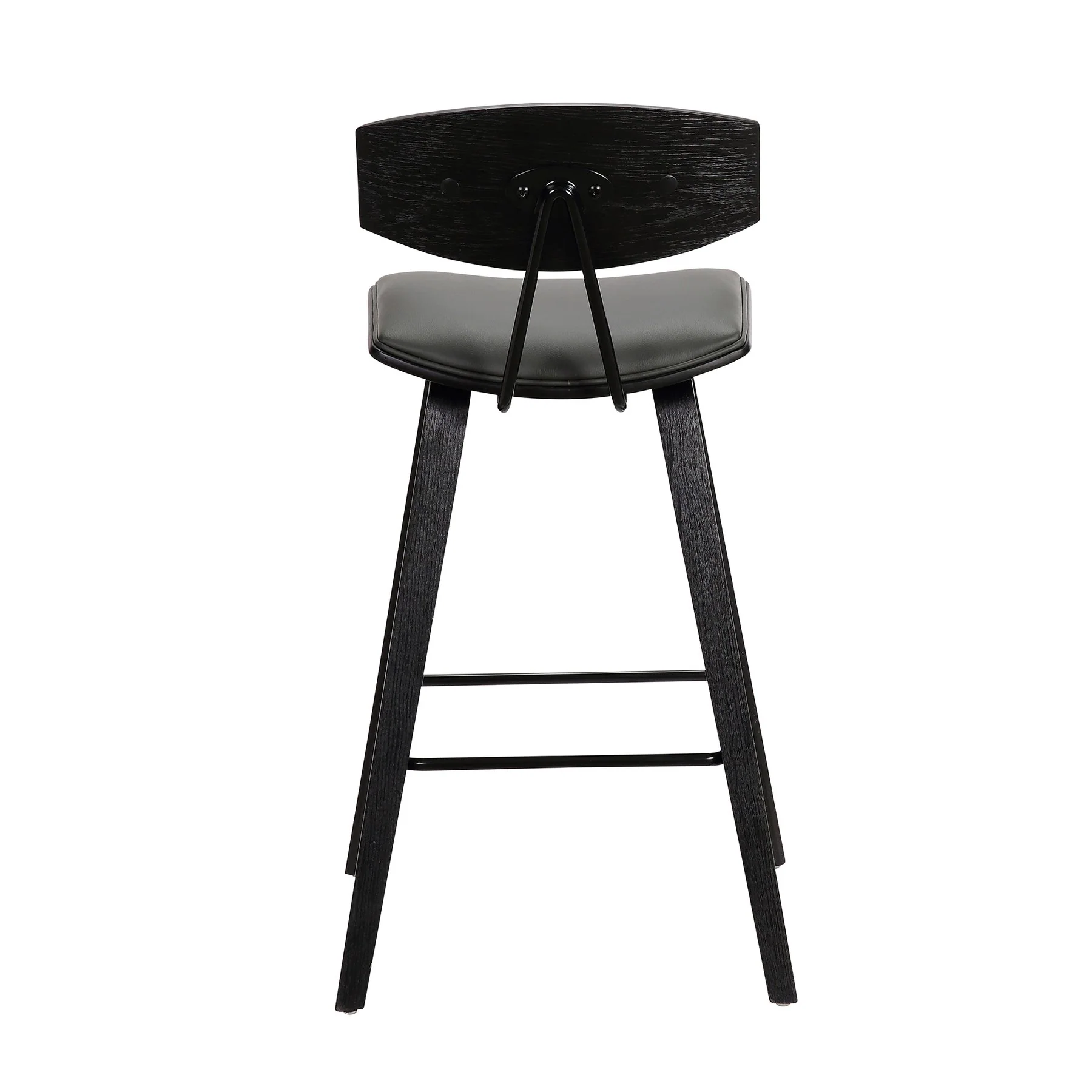 Fox 25.5" Counter Height Gray Faux Leather and Black Wood Mid-Century Modern Bar Stool - Image 5
