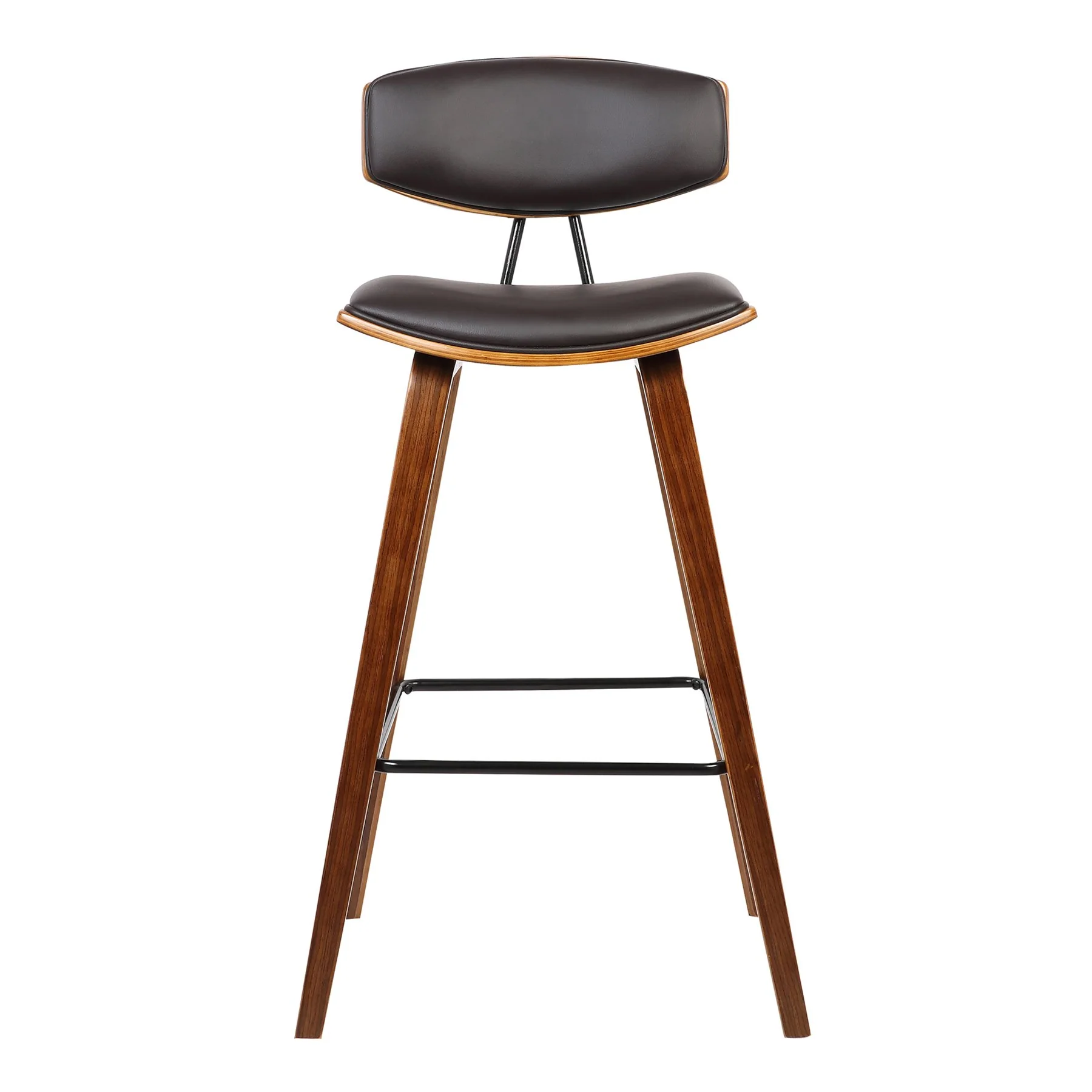 Fox 28.5" Bar Height Brown Faux Leather and Walnut Wood Mid-Century Modern Bar Stool - Image 2