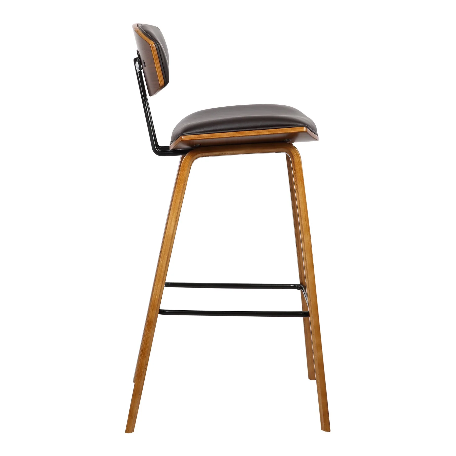 Fox 28.5" Bar Height Brown Faux Leather and Walnut Wood Mid-Century Modern Bar Stool - Image 3