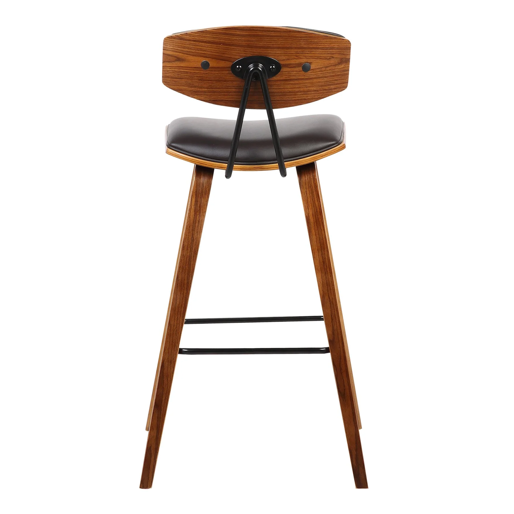 Fox 28.5" Bar Height Brown Faux Leather and Walnut Wood Mid-Century Modern Bar Stool - Image 4