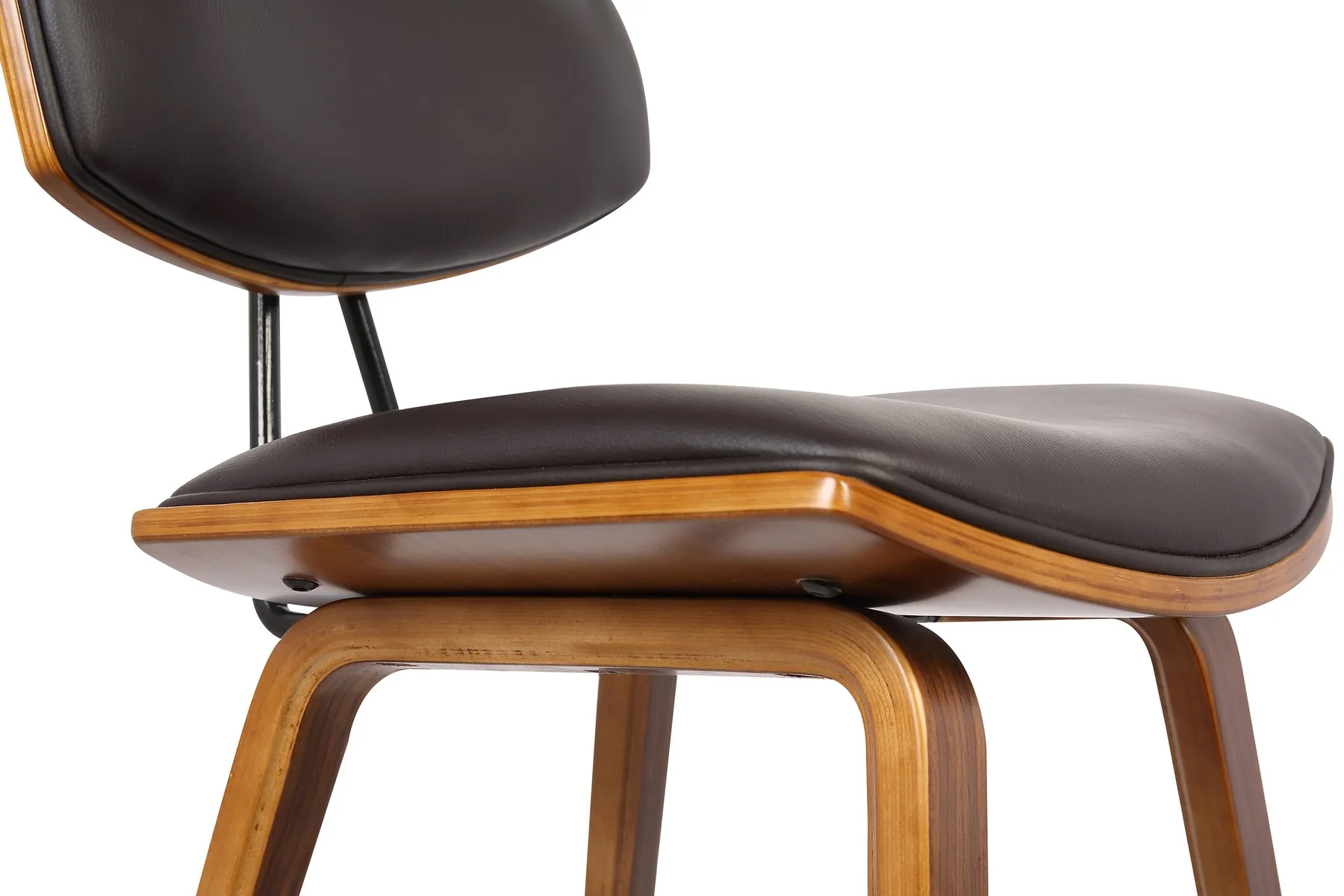 Fox 28.5" Bar Height Brown Faux Leather and Walnut Wood Mid-Century Modern Bar Stool - Image 6