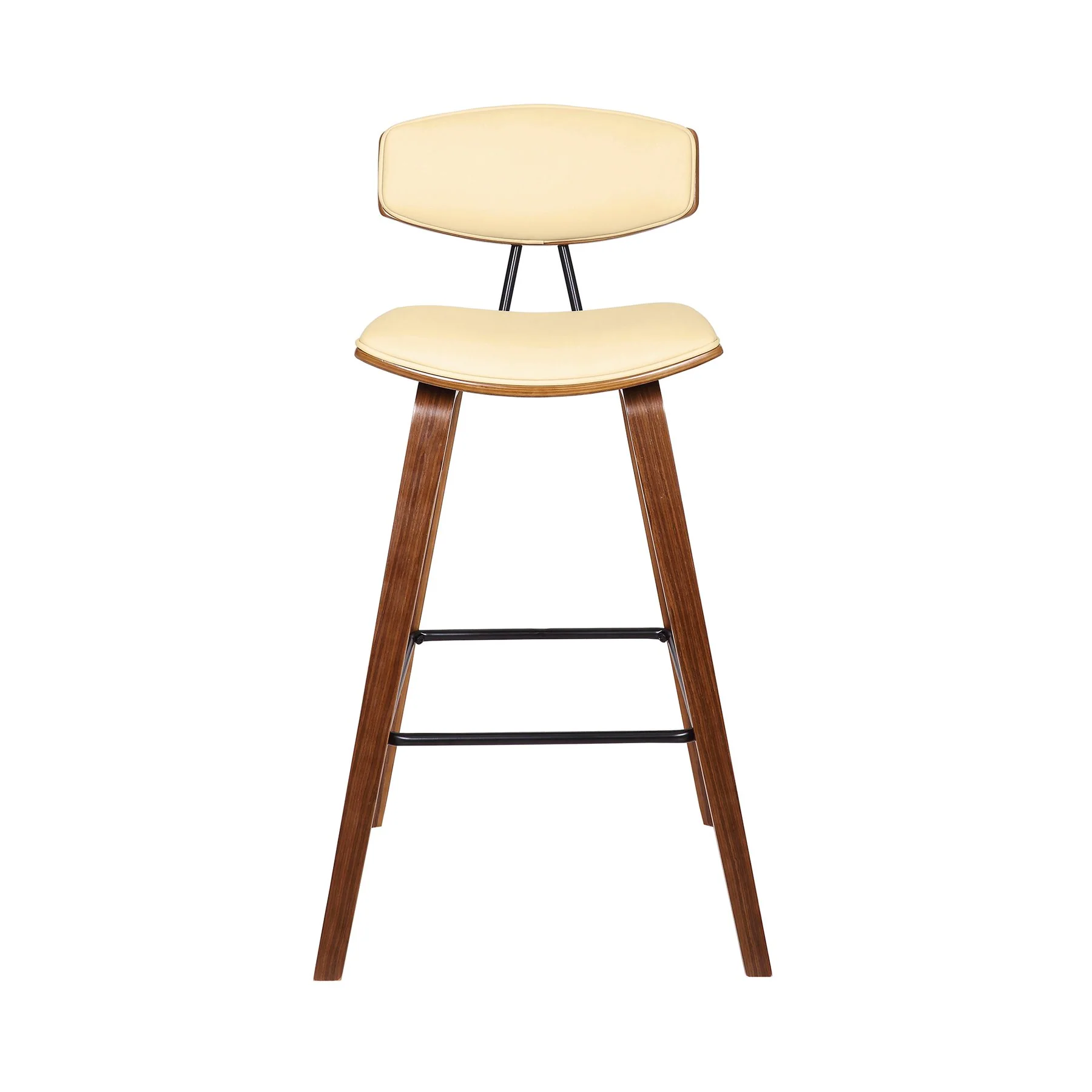 Fox 28.5" Bar Height Cream Faux Leather and Walnut Wood Mid-Century Modern Bar Stool - Image 2