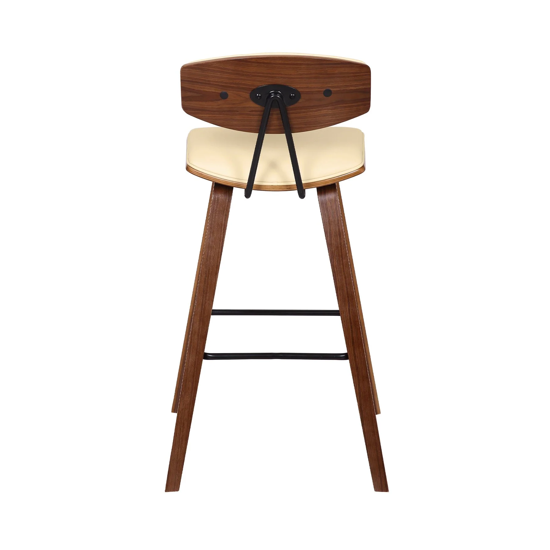 Fox 28.5" Bar Height Cream Faux Leather and Walnut Wood Mid-Century Modern Bar Stool - Image 5