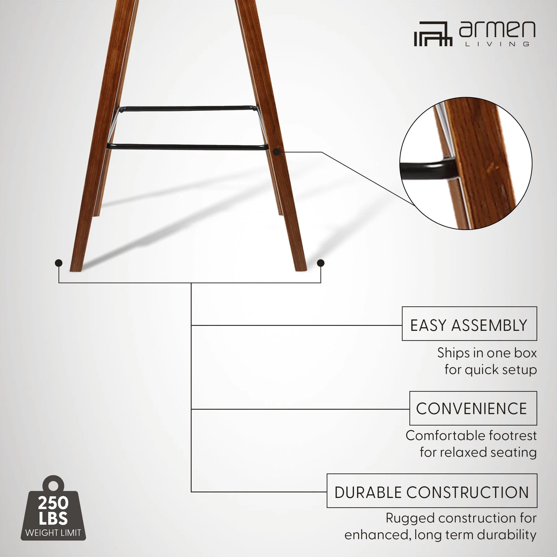 Fox 28.5" Bar Height Cream Faux Leather and Walnut Wood Mid-Century Modern Bar Stool - Image 9