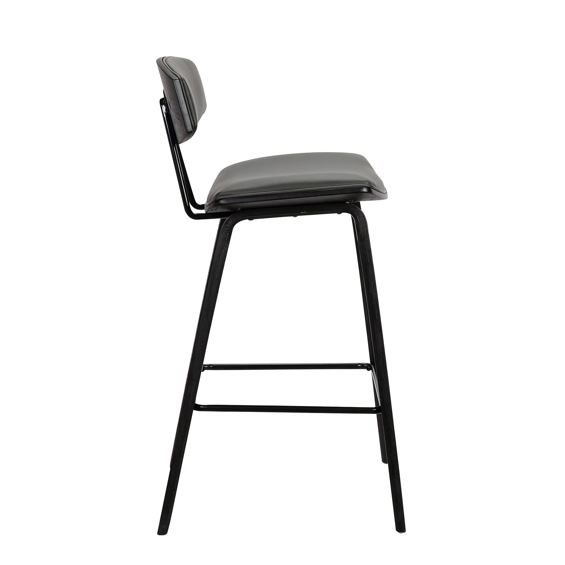 Fox 28.5" Bar Height Gray Faux Leather and Black Wood Mid-Century Modern Bar Stool - Image 3