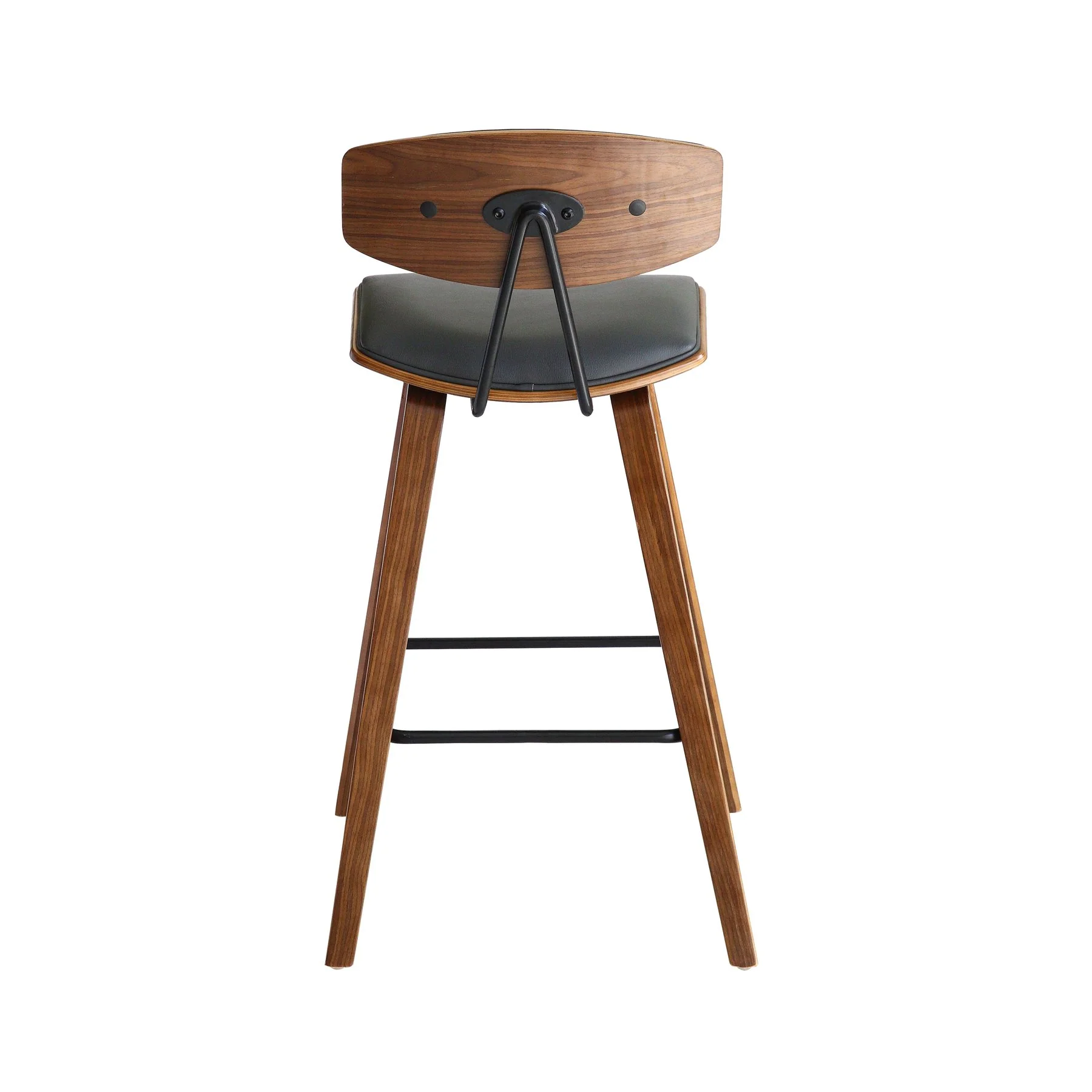 Fox 28.5" Bar Height Gray Faux Leather and Walnut Wood Mid-Century Modern Bar Stool - Image 5