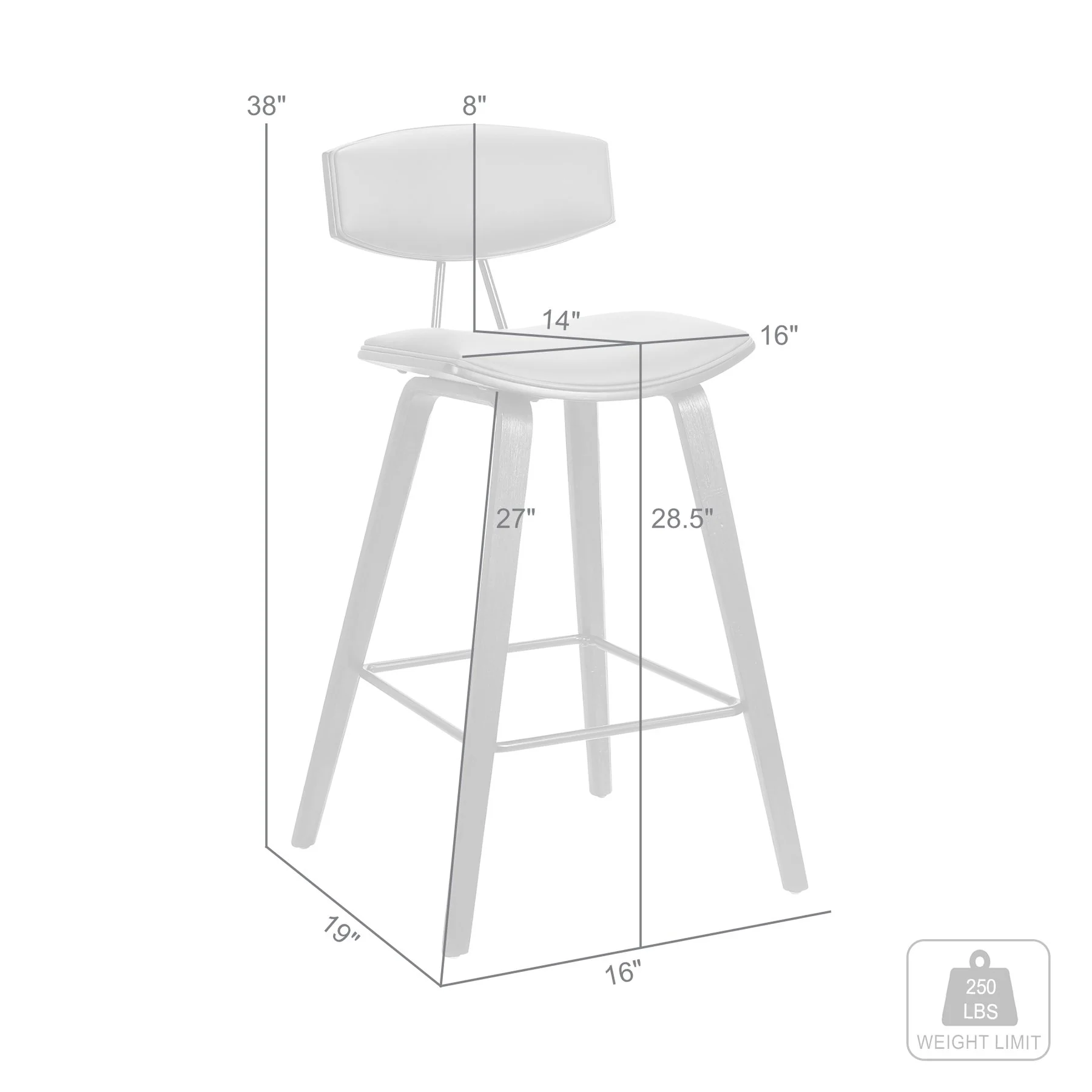 Fox 28.5" Bar Height Gray Faux Leather and Walnut Wood Mid-Century Modern Bar Stool - Image 6