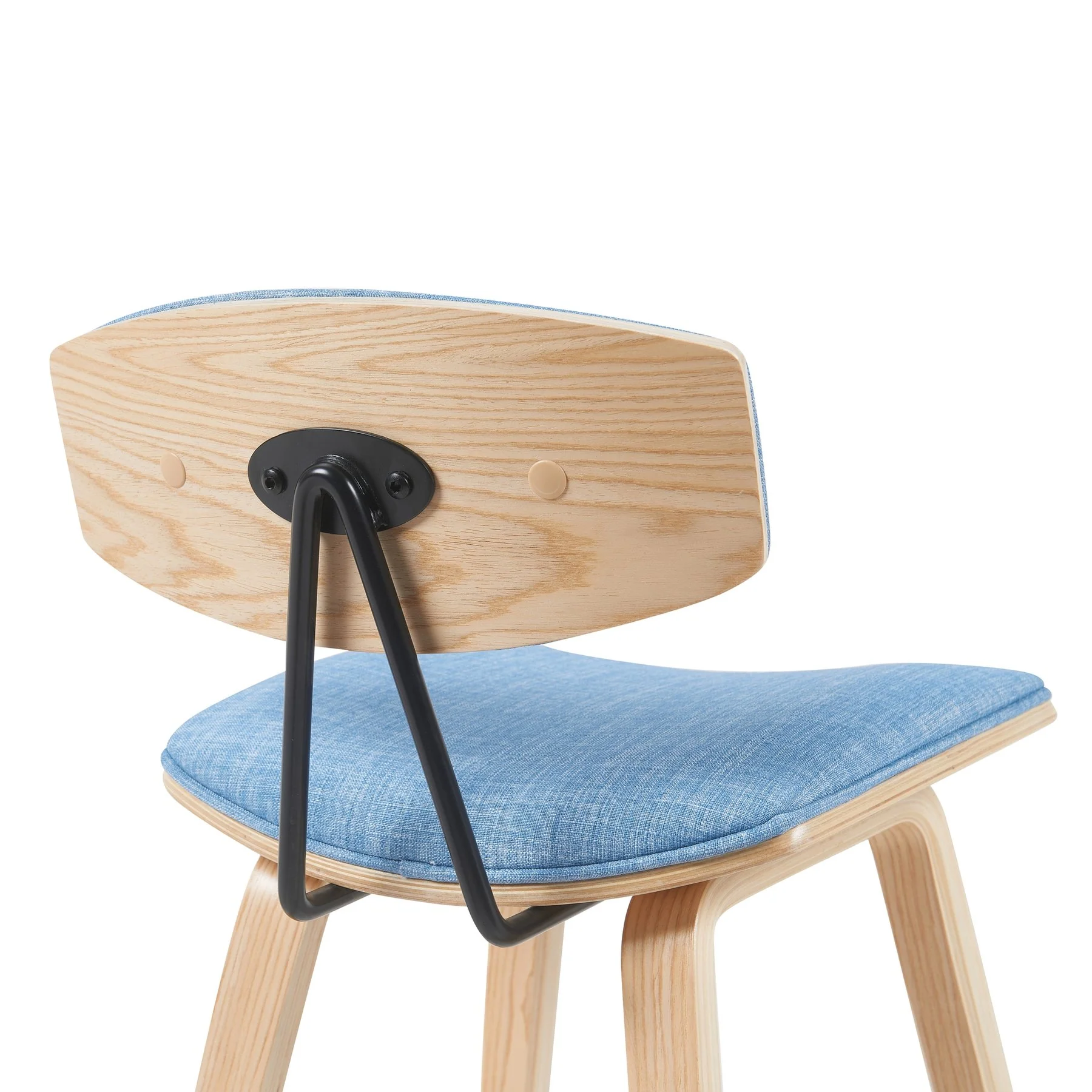 Fox Modern Swivel Bar Height Stool with Light Blue Upholstered Seat and Patterned Oak Wood Frame - Image 5