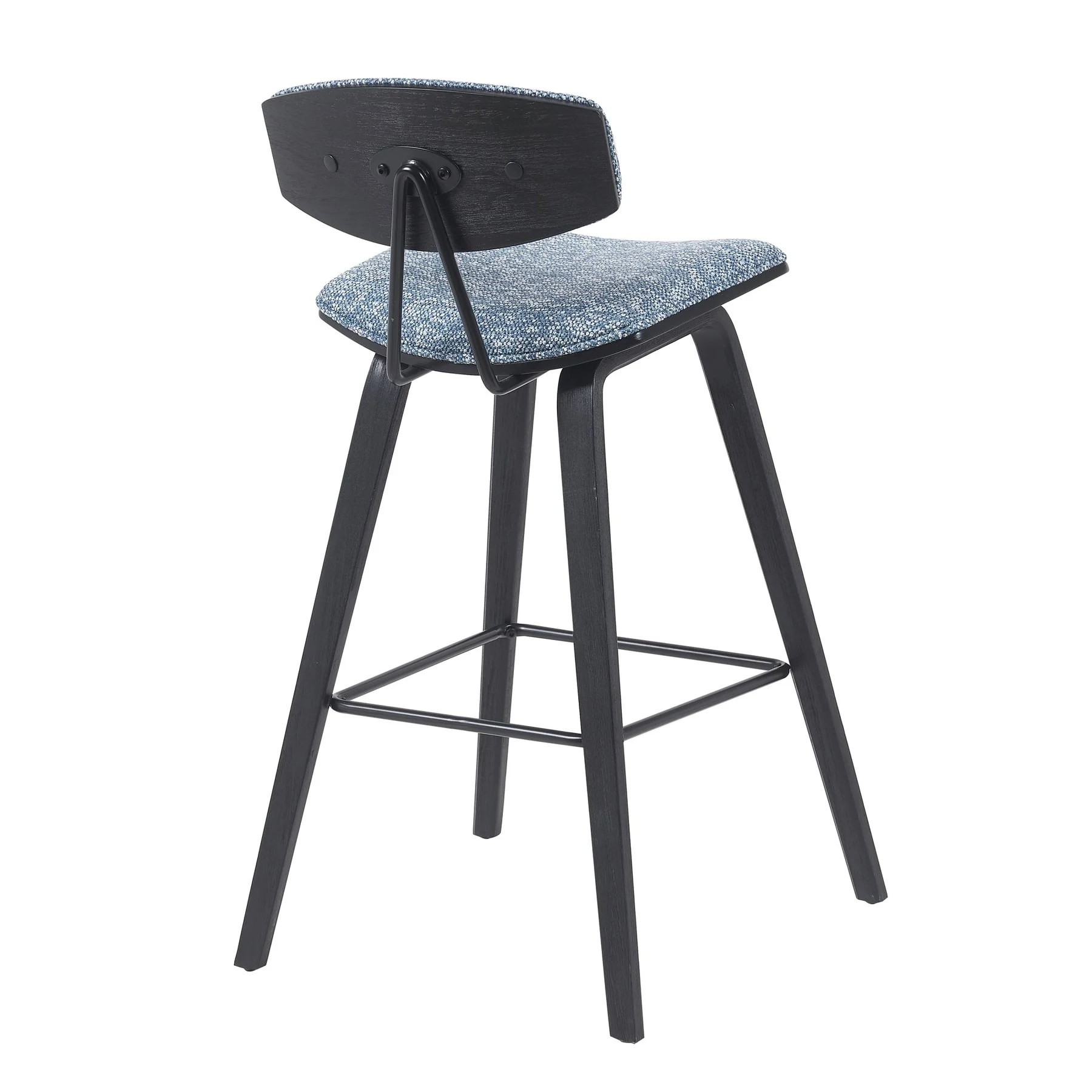 Fox Modern Swivel Bar Height Stool with Speckled Blue Upholstered Seat and Black Brushed Wood Frame - Image 3