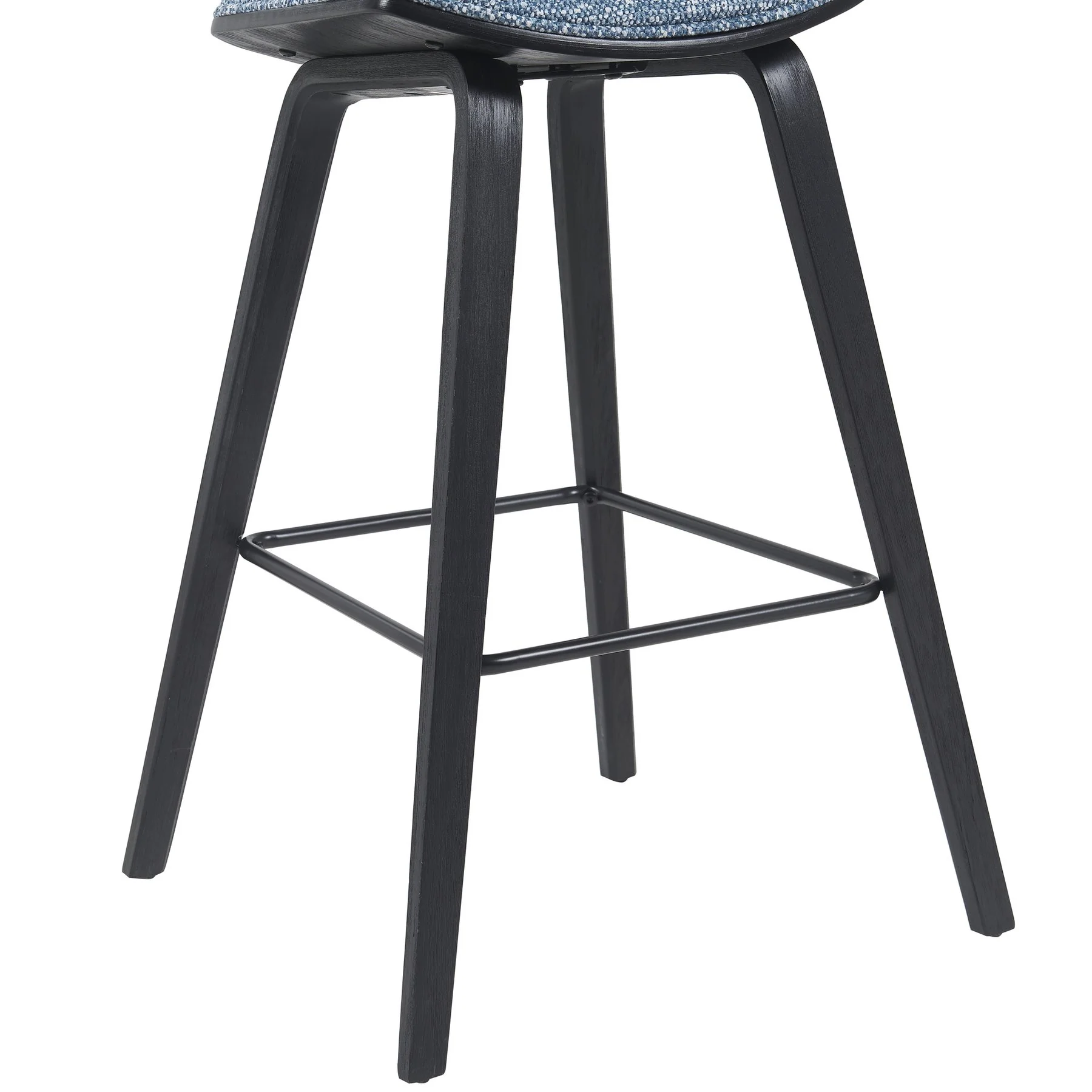 Fox Modern Swivel Bar Height Stool with Speckled Blue Upholstered Seat and Black Brushed Wood Frame - Image 6