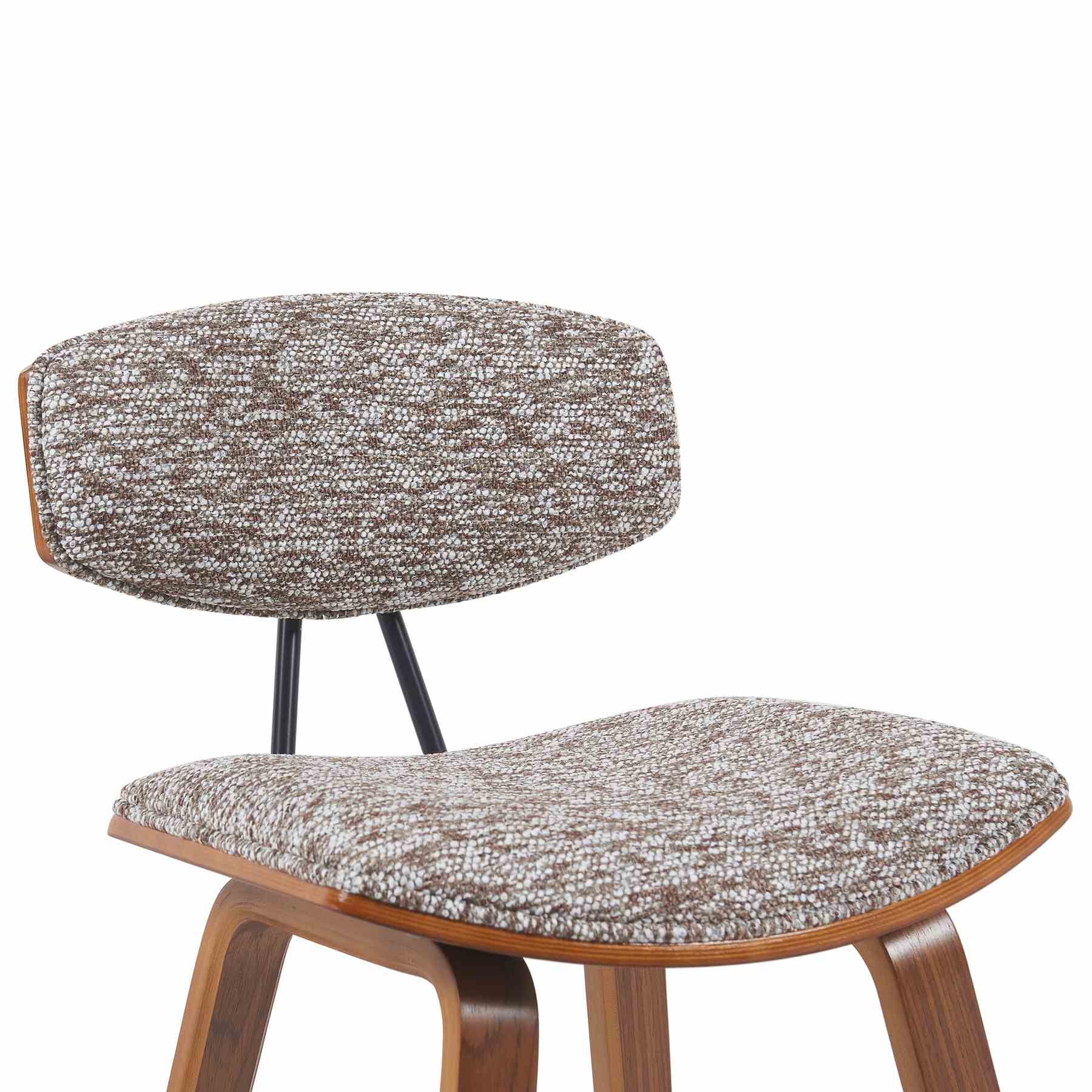 Fox Modern Swivel Bar Height Stool with Speckled Brown Upholstered Seat and Walnut Wood Frame - Image 4